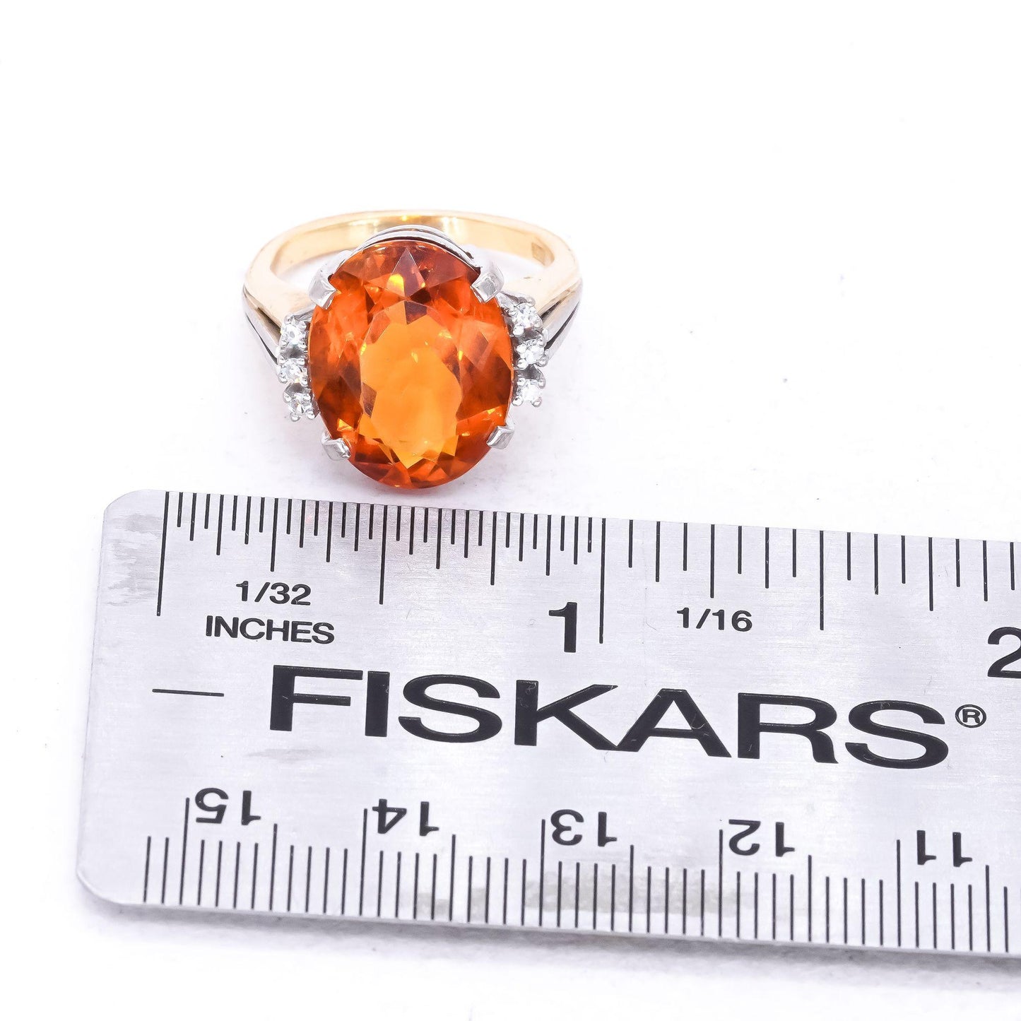 Vintage 18k White Yellow Gold 6.60CT VS Diamond & Citrine Ring size 4.75