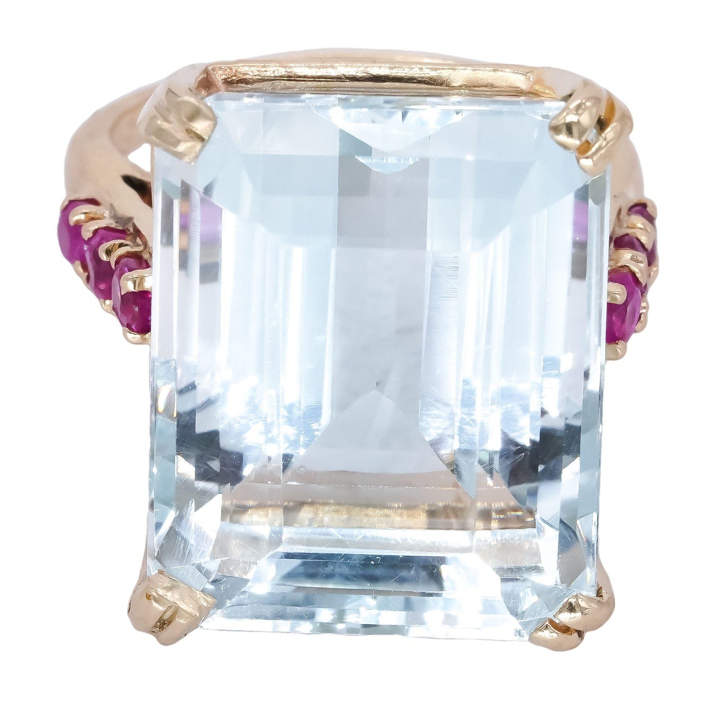 Vintage 14k Yellow Gold Jumbo Topaz & 0.50ct Ruby Cocktail Ring size 8.5
