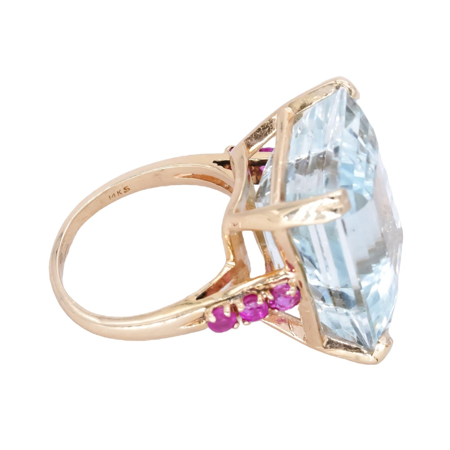 Vintage 14k Yellow Gold Jumbo Topaz & 0.50ct Ruby Cocktail Ring size 8.5