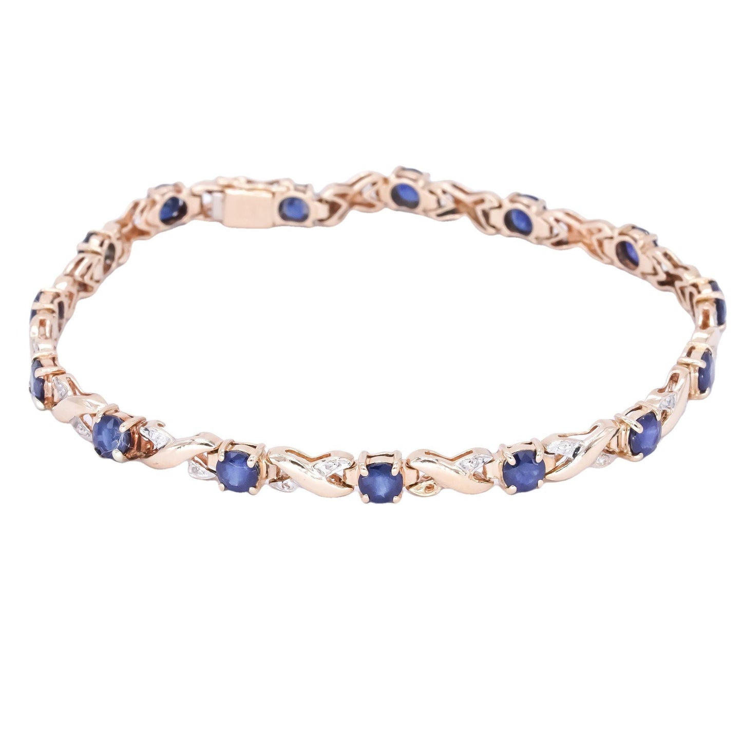 14k Yellow Gold 4.0CT Sapphire and Diamond Fancy Tennis Bracelet