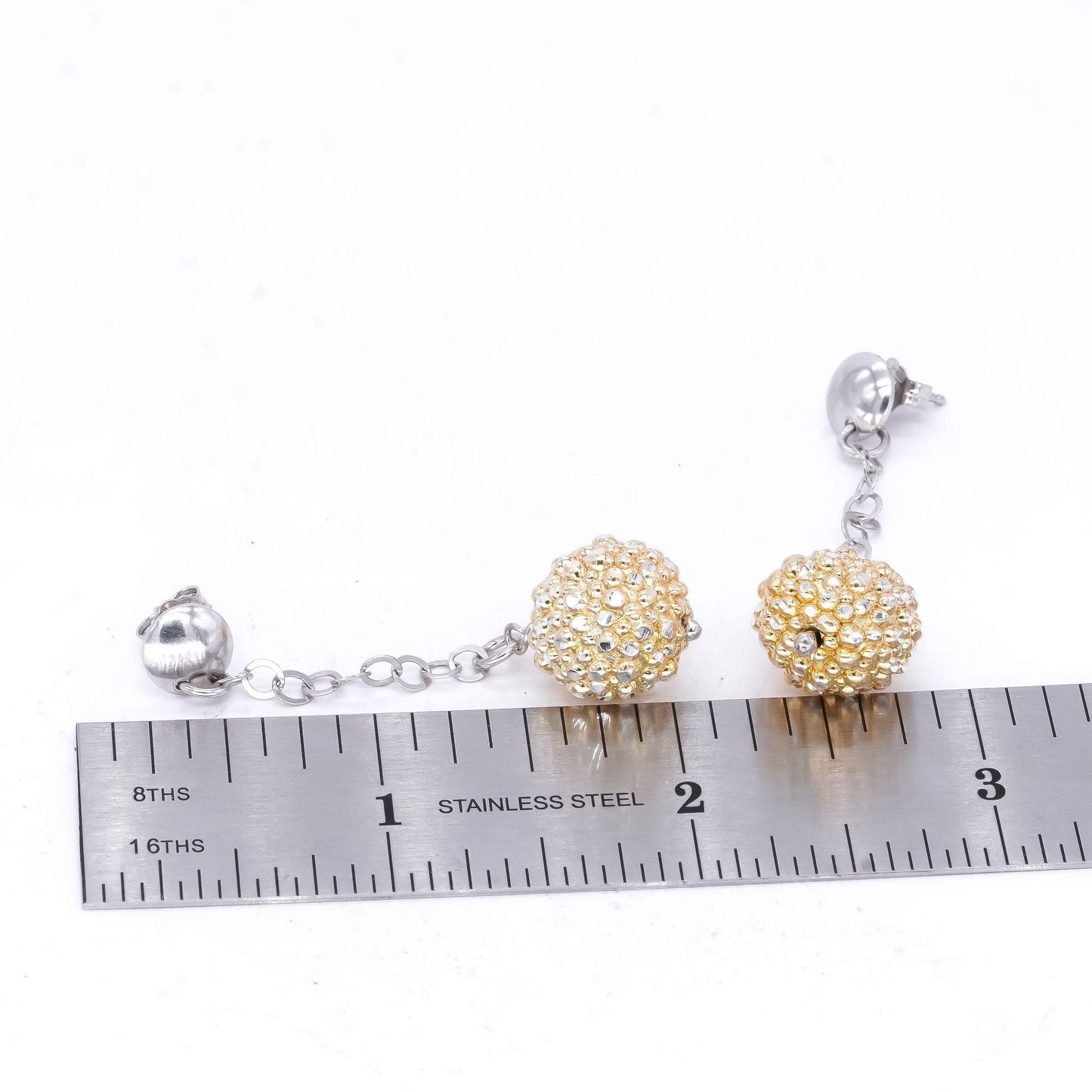 Sterling Silver Drop Dangle Gold Plated Diamond Cut Ball Earrings