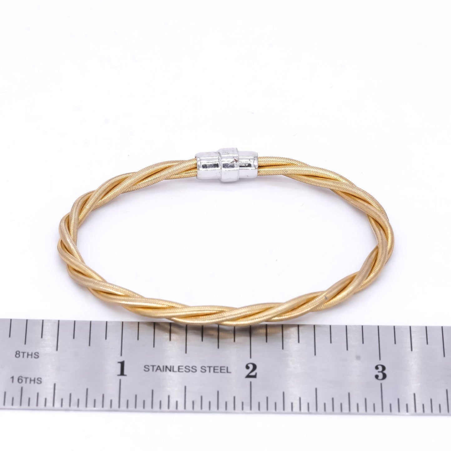 Sterling Silver Gold Plated Jewelry Intertwined Braided Magnet Bangle Bracelet