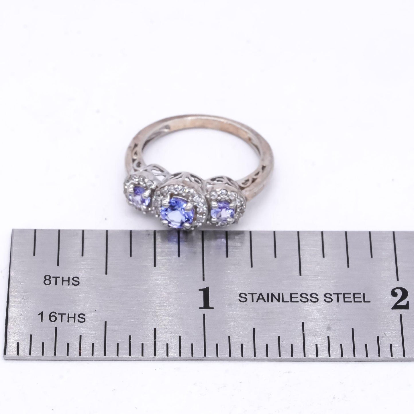 Sterling Silver 1.0CT Tanzanite and White Topaz Wedding Ring Size 5.5