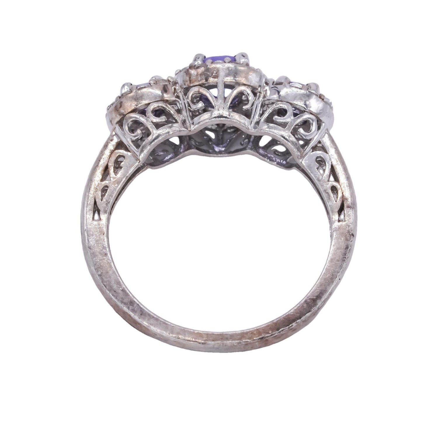 Sterling Silver 1.0CT Tanzanite and White Topaz Wedding Ring Size 5.5