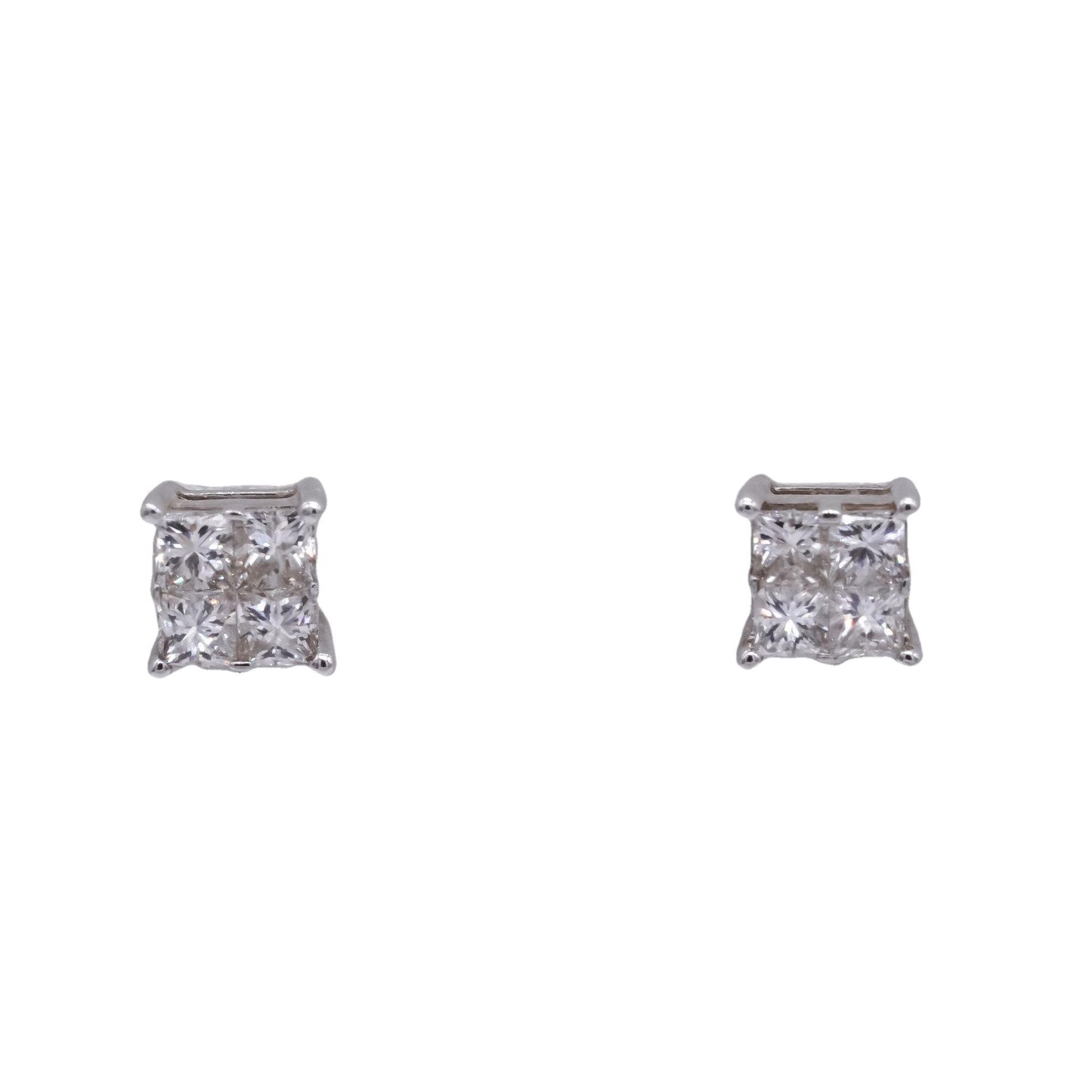 Platinum 0.75ct Vs Princess Cut Diamond Cluster Stud Earrings