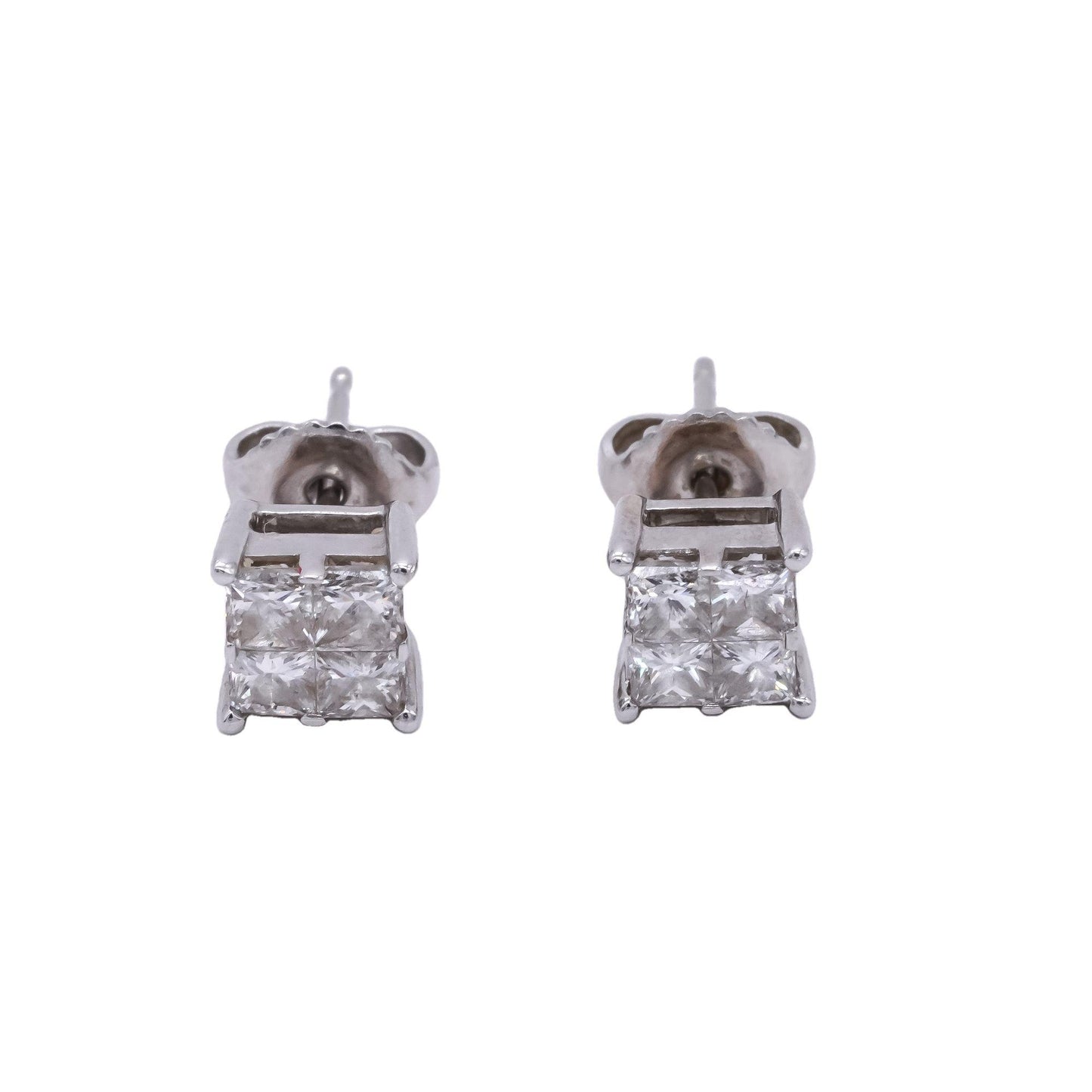 Platinum 0.75ct Vs Princess Cut Diamond Cluster Stud Earrings