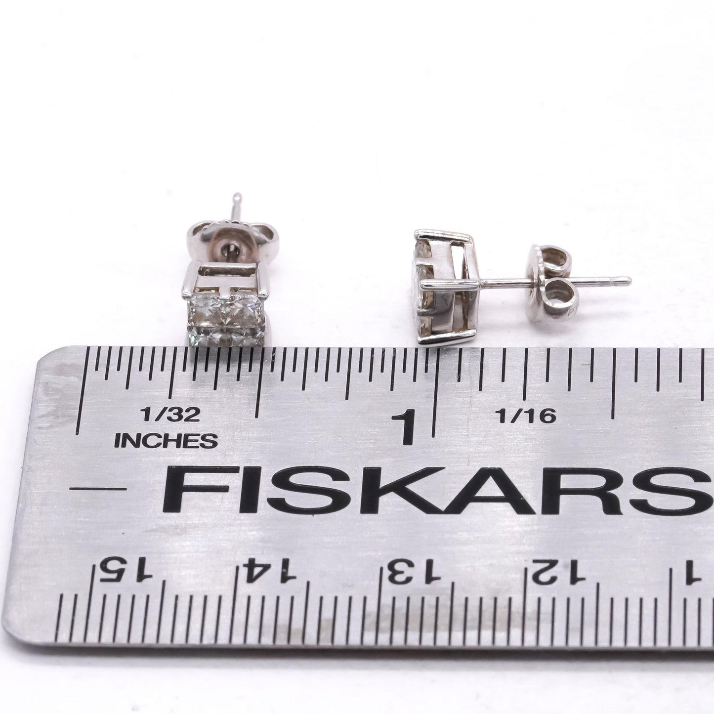 Platinum 0.75ct Vs Princess Cut Diamond Cluster Stud Earrings