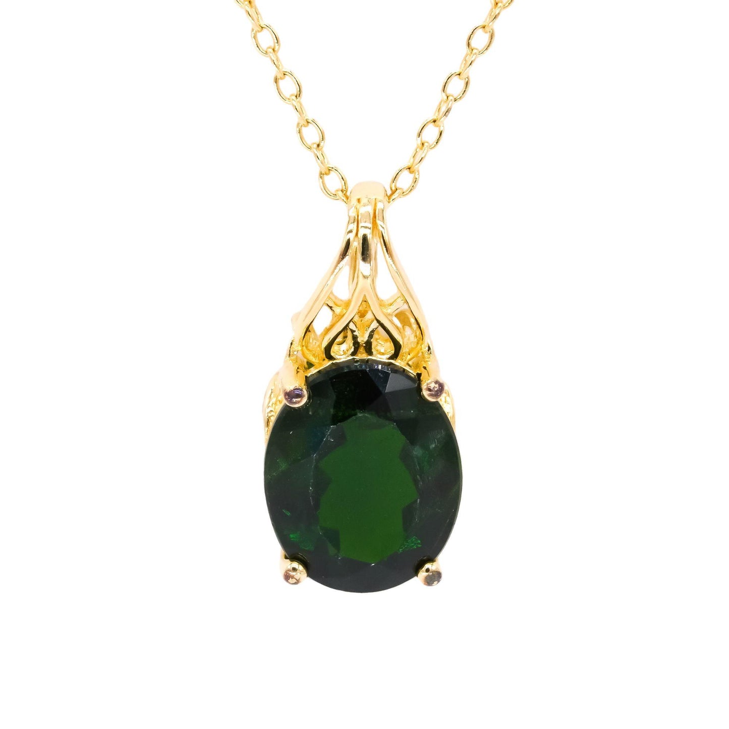 Sterling Silver 2.0CT Green Diopside Solitaire Pendant Necklace