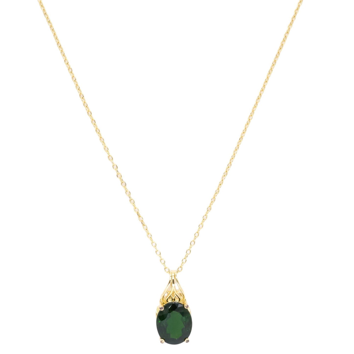 Sterling Silver 2.0CT Green Diopside Solitaire Pendant Necklace