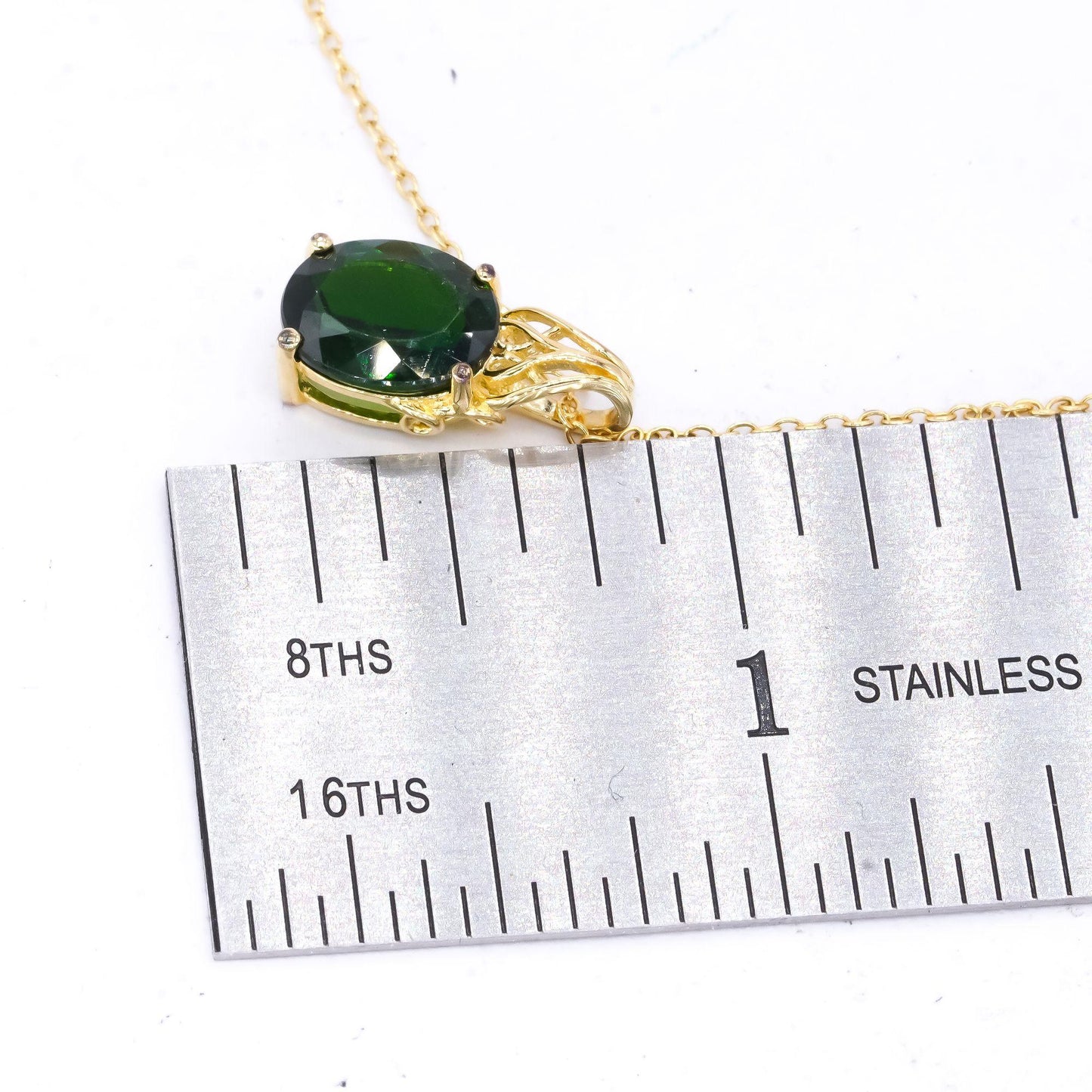Sterling Silver 2.0CT Green Diopside Solitaire Pendant Necklace