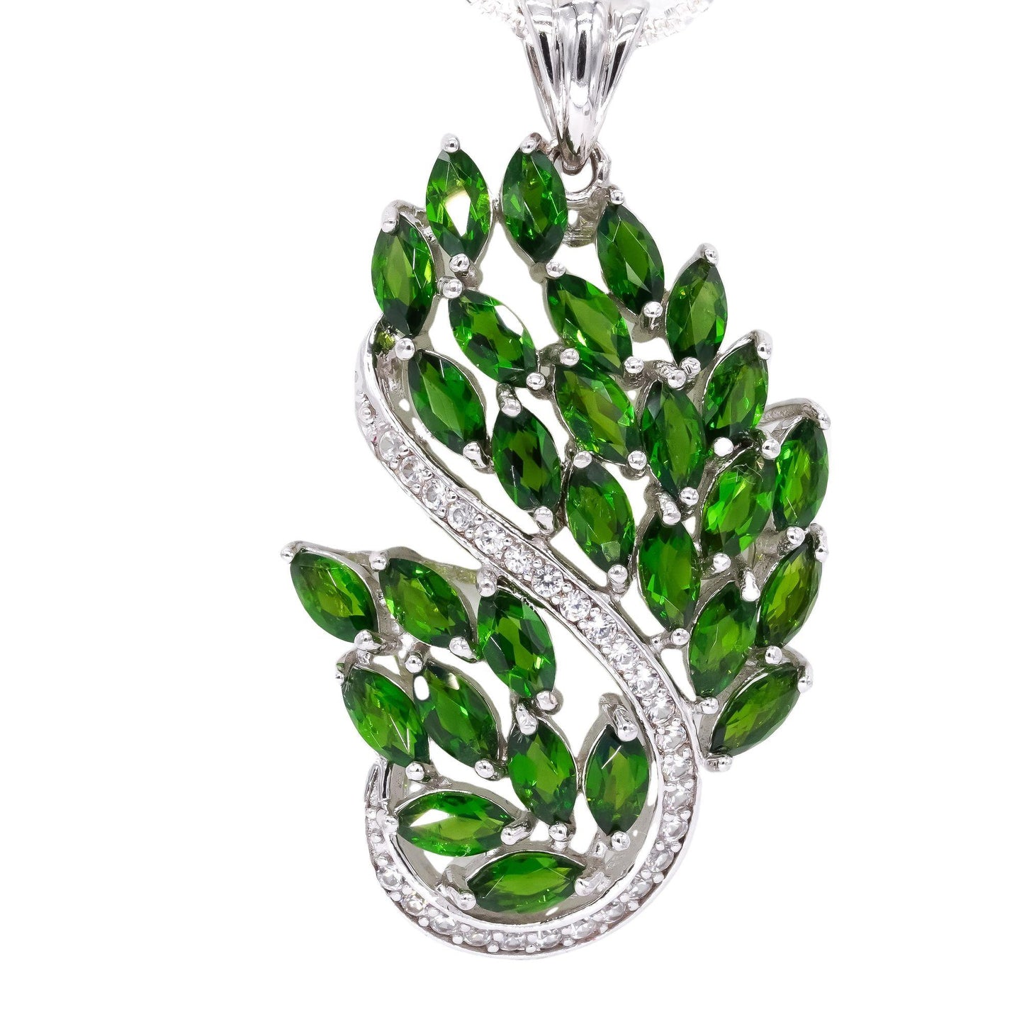 Sterling Silver 5.0CT Green Diopside and White Topaz Pendant Necklace