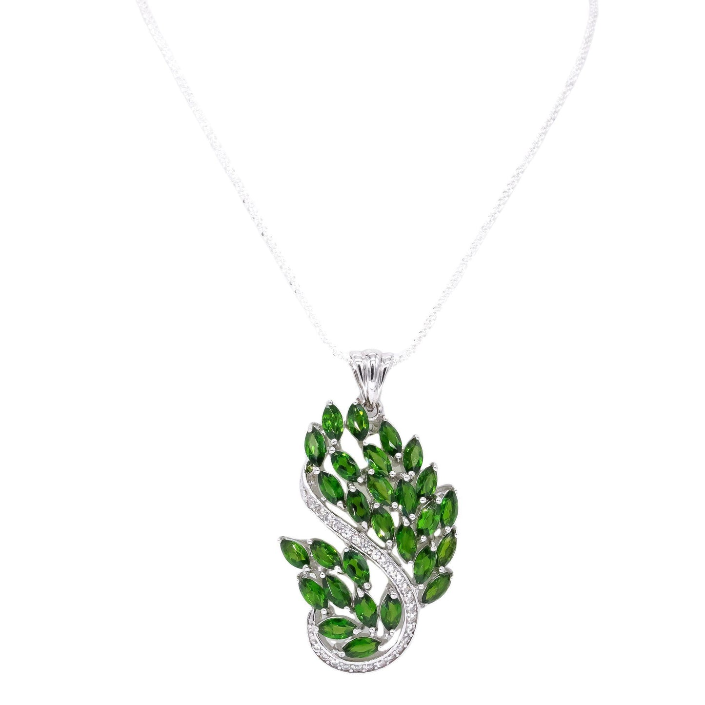 Sterling Silver 5.0CT Green Diopside and White Topaz Pendant Necklace