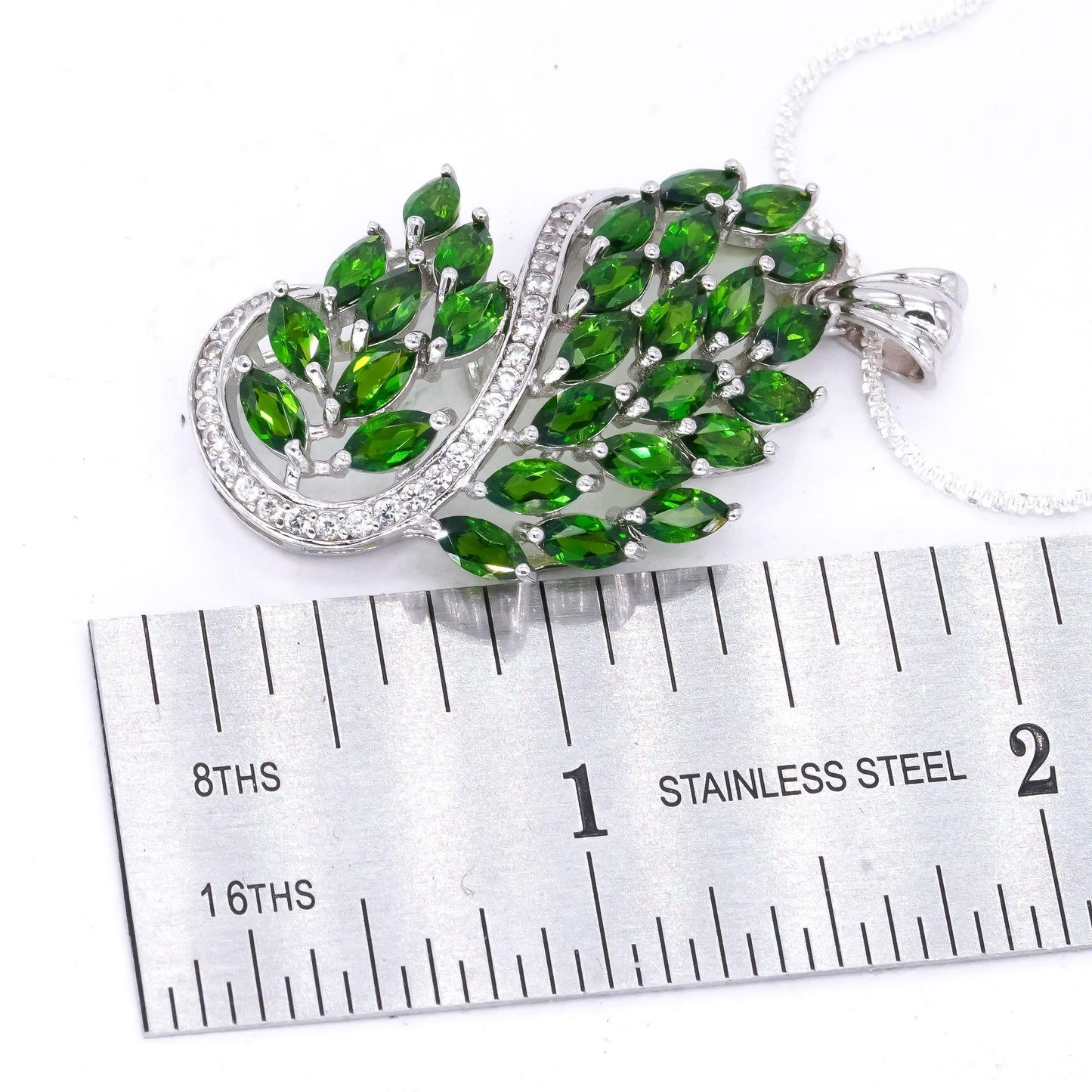 Sterling Silver 5.0CT Green Diopside and White Topaz Pendant Necklace