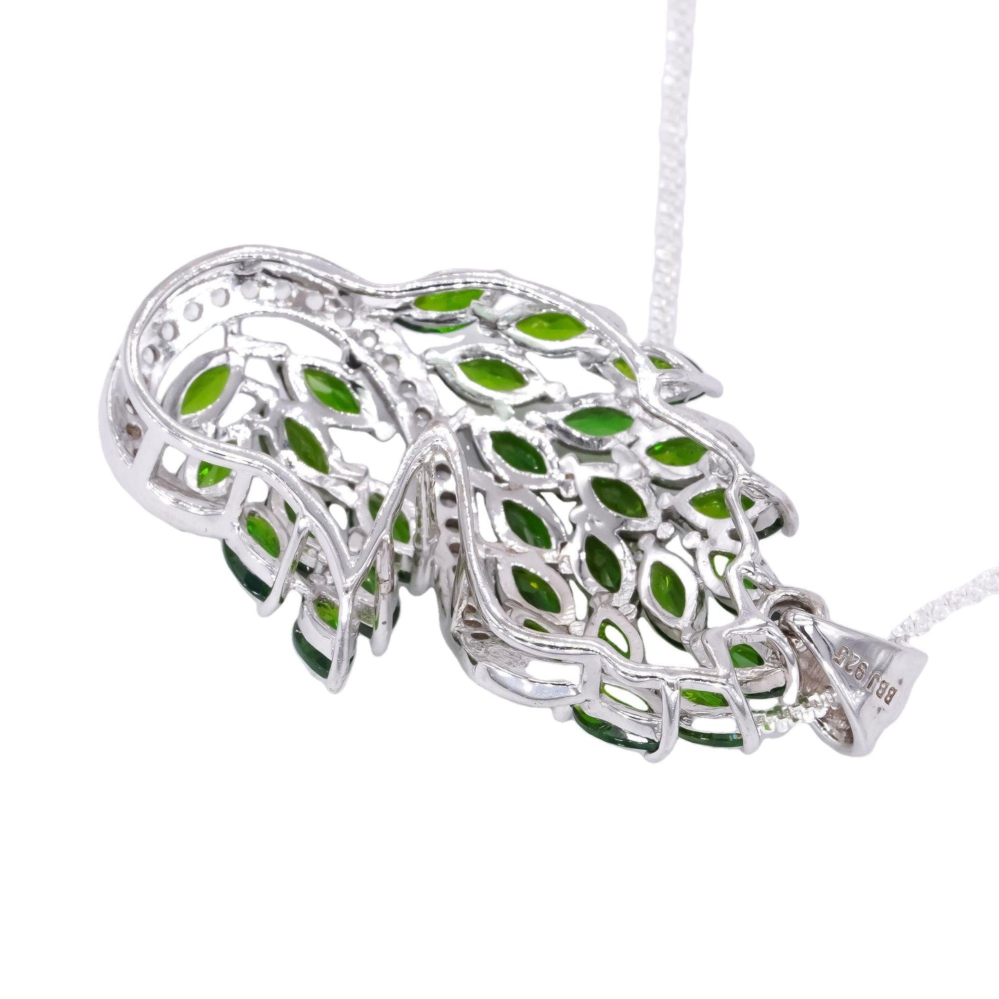 Sterling Silver 5.0CT Green Diopside and White Topaz Pendant Necklace