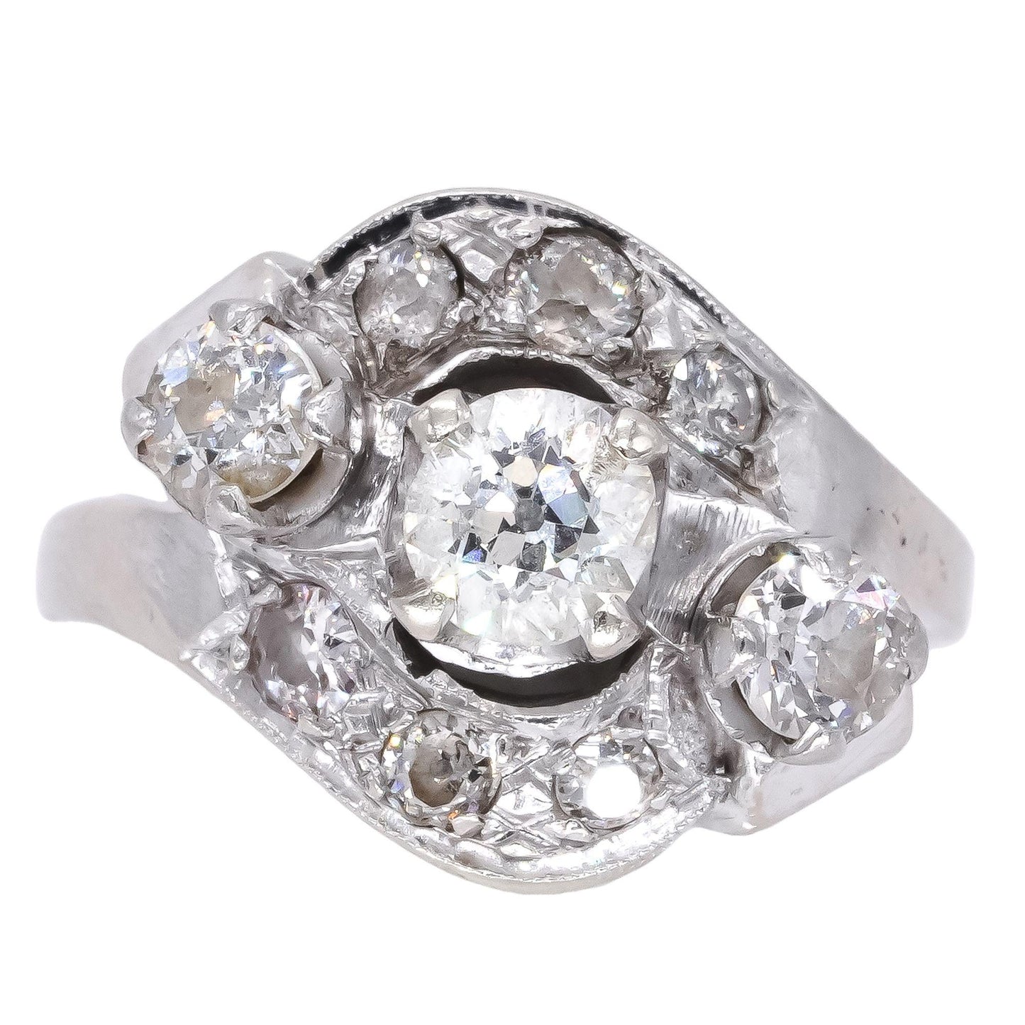 Antique Vintage 14k White Gold 1.20CT Diamond Cocktail Ring size 6 w/ .50 center