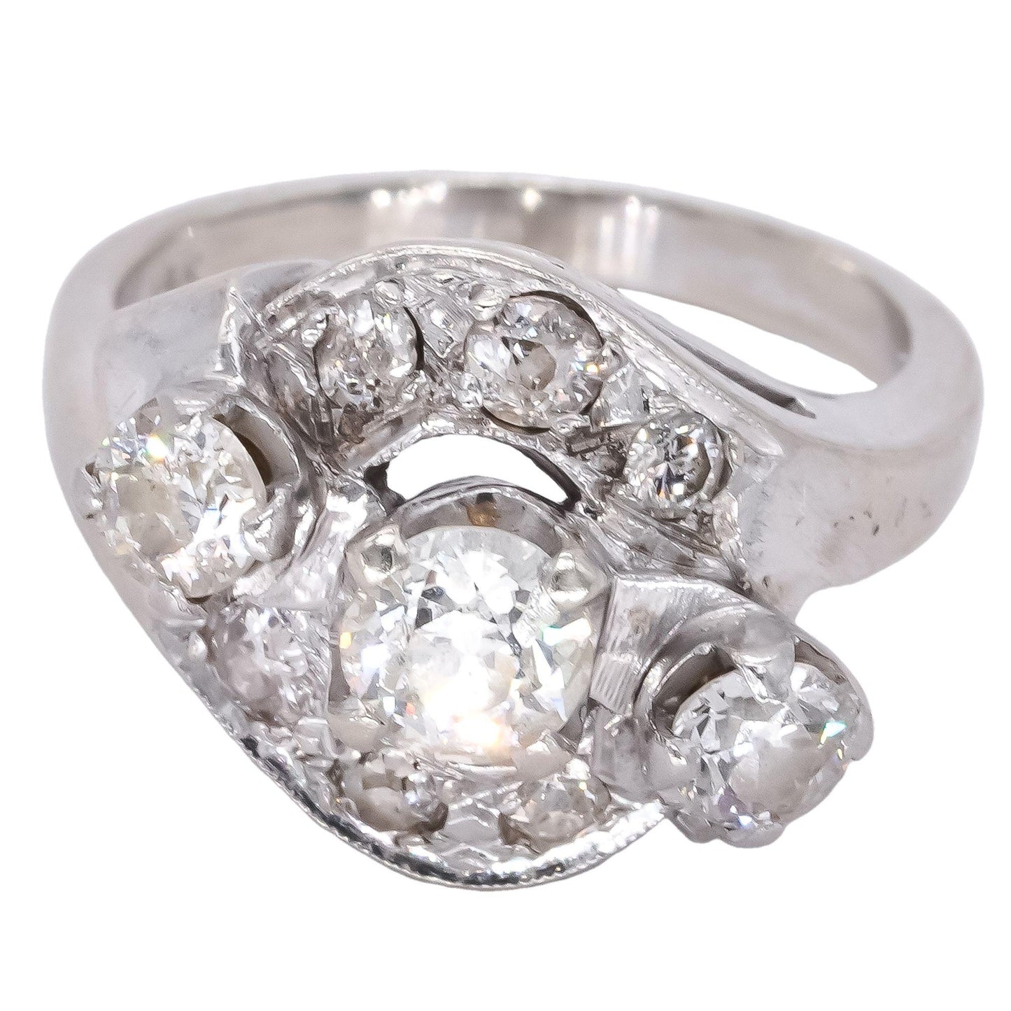 Antique Vintage 14k White Gold 1.20CT Diamond Cocktail Ring size 6 w/ .50 center