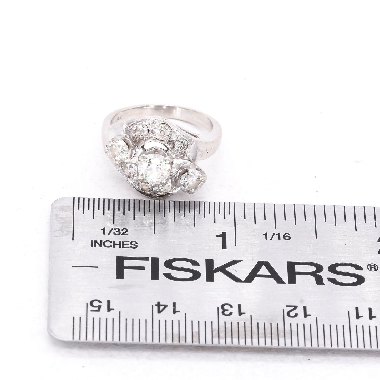 Antique Vintage 14k White Gold 1.20CT Diamond Cocktail Ring size 6 w/ .50 center