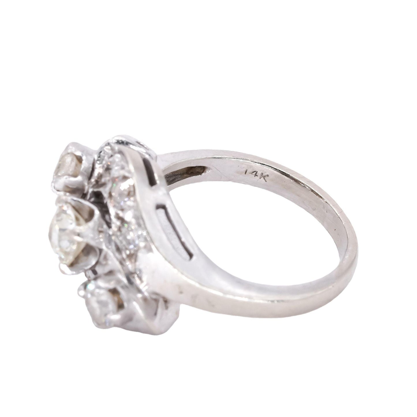 Antique Vintage 14k White Gold 1.20CT Diamond Cocktail Ring size 6 w/ .50 center
