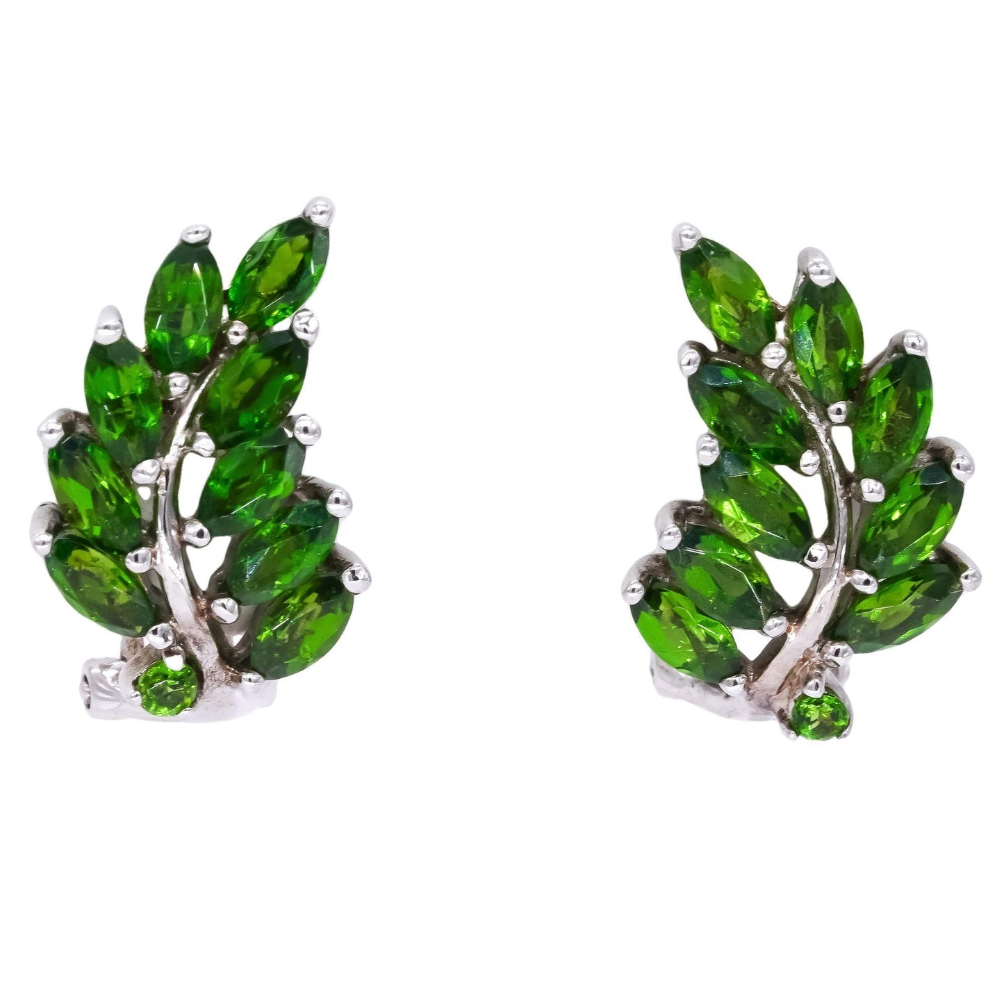 Sterling Silver 2.0CT Green Diopside Fan Cluster Leaf Earrings