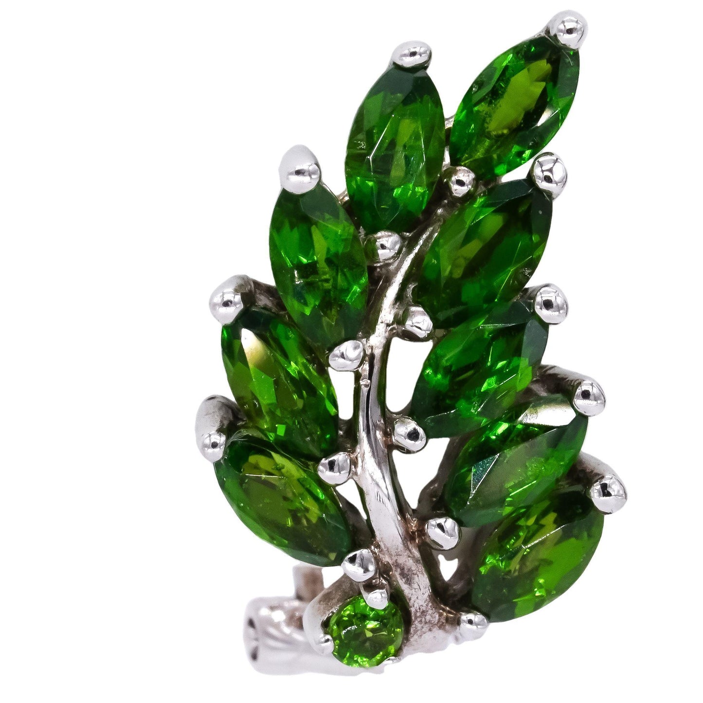 Sterling Silver 2.0CT Green Diopside Fan Cluster Leaf Earrings