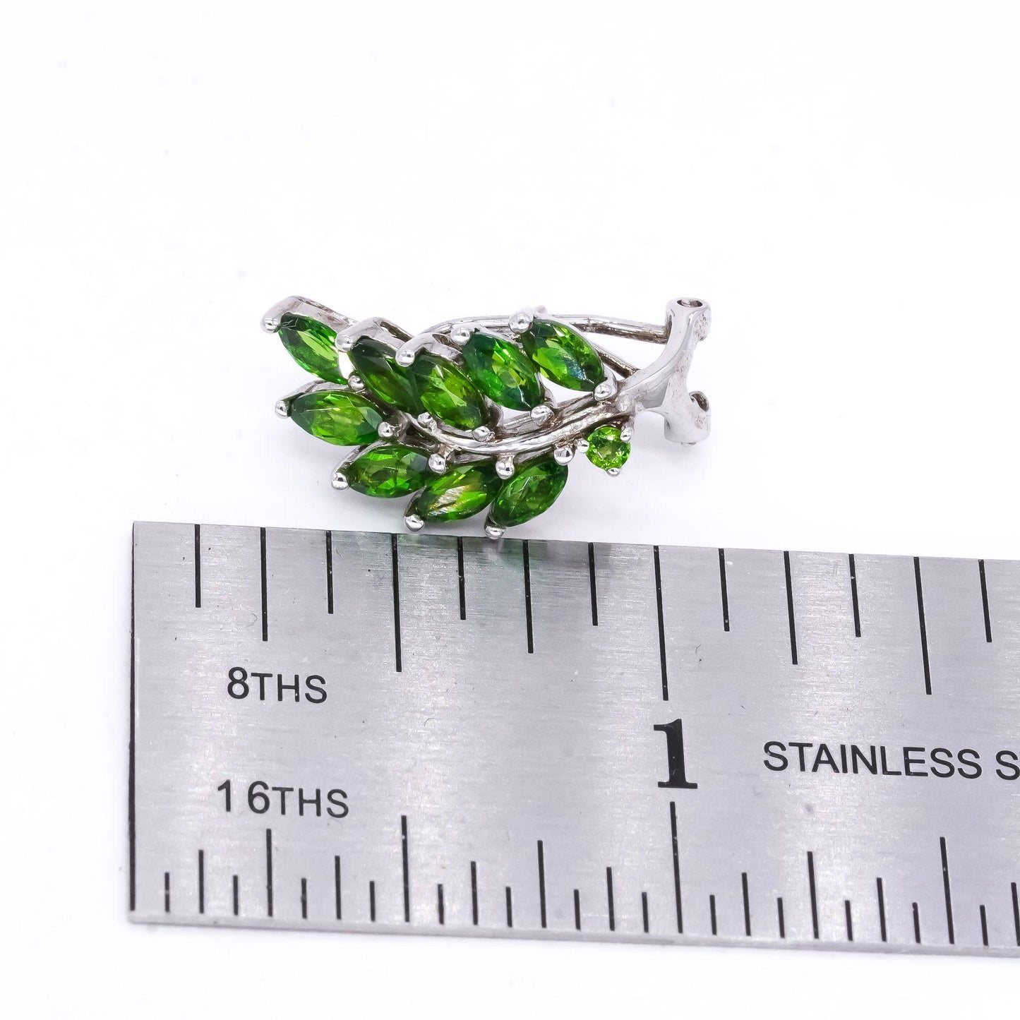 Sterling Silver 2.0CT Green Diopside Fan Cluster Leaf Earrings