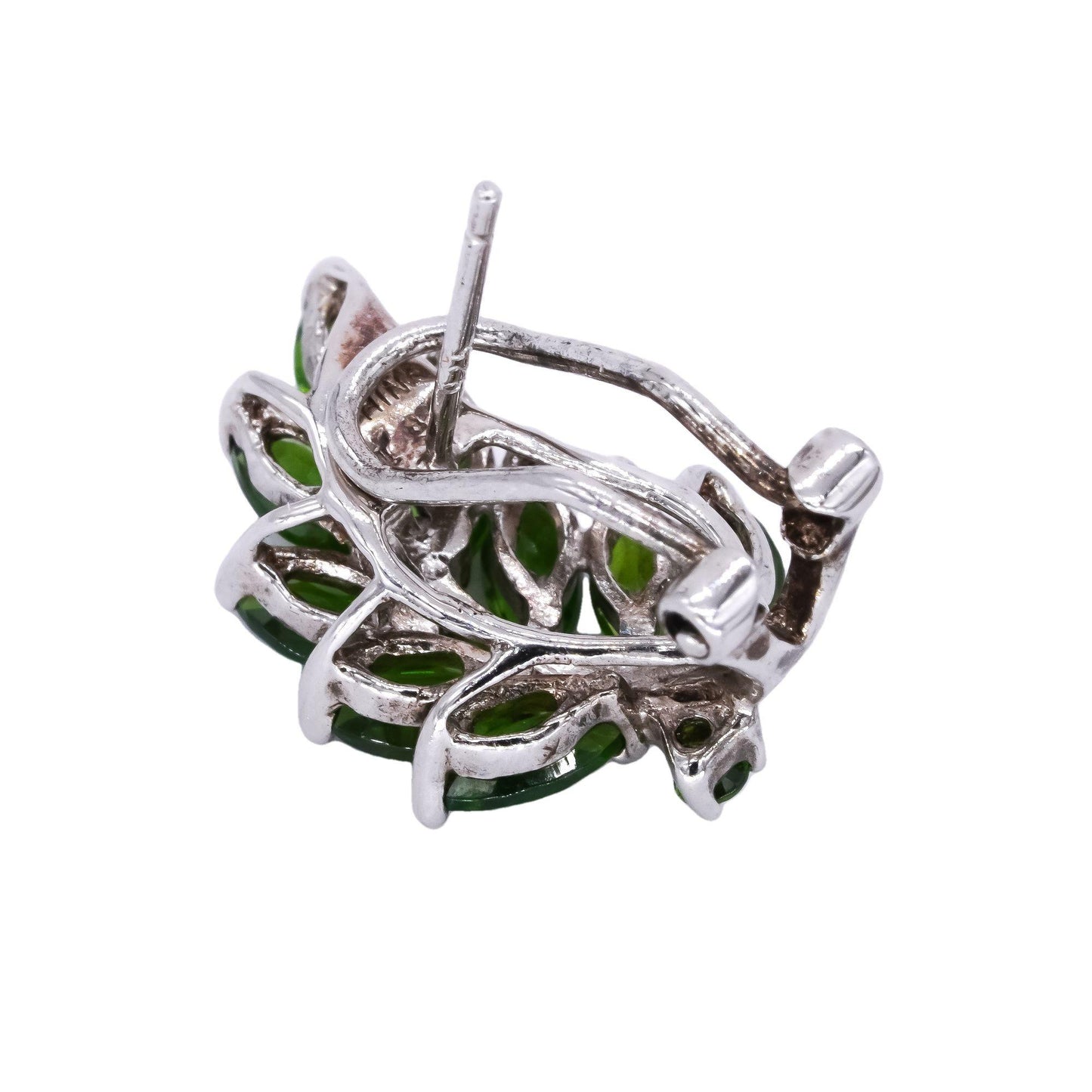 Sterling Silver 2.0CT Green Diopside Fan Cluster Leaf Earrings