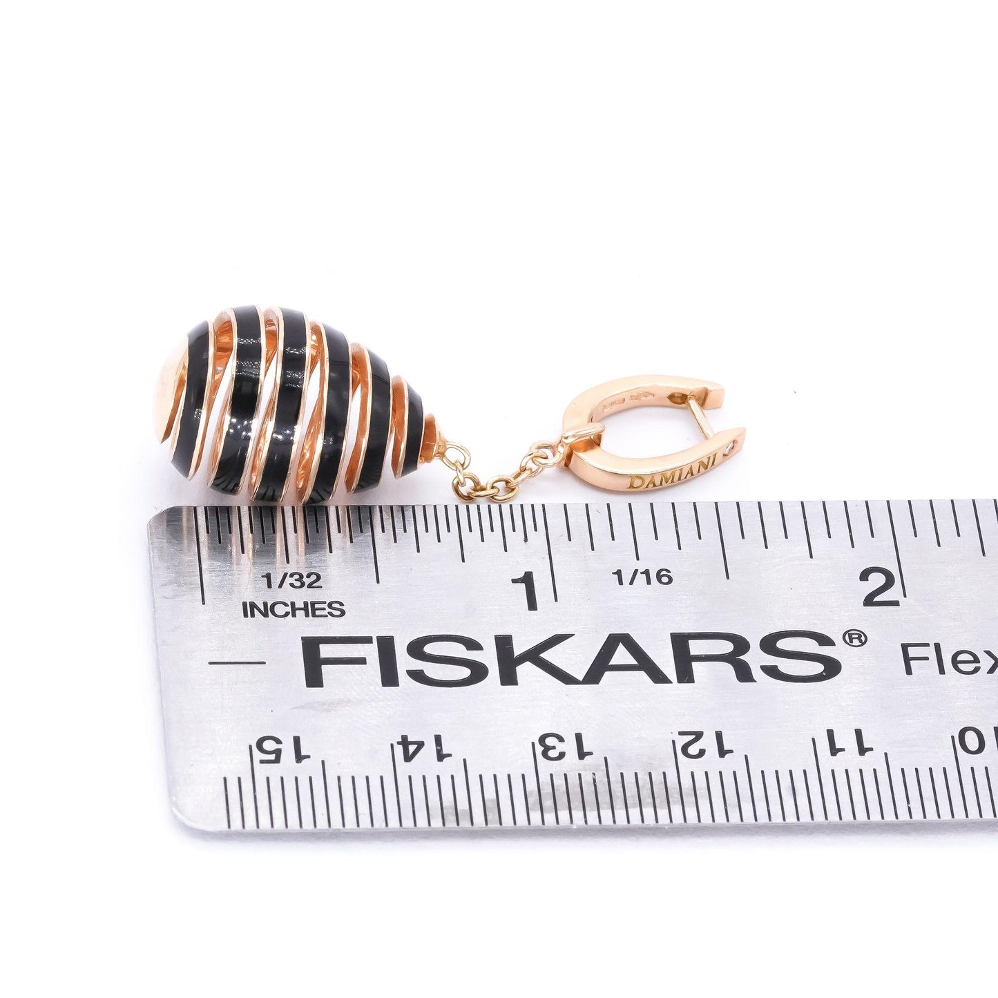 Damiani 18k Yellow Gold 0.02CT VS Diamond & Enamel Spiral Dangle Earrings