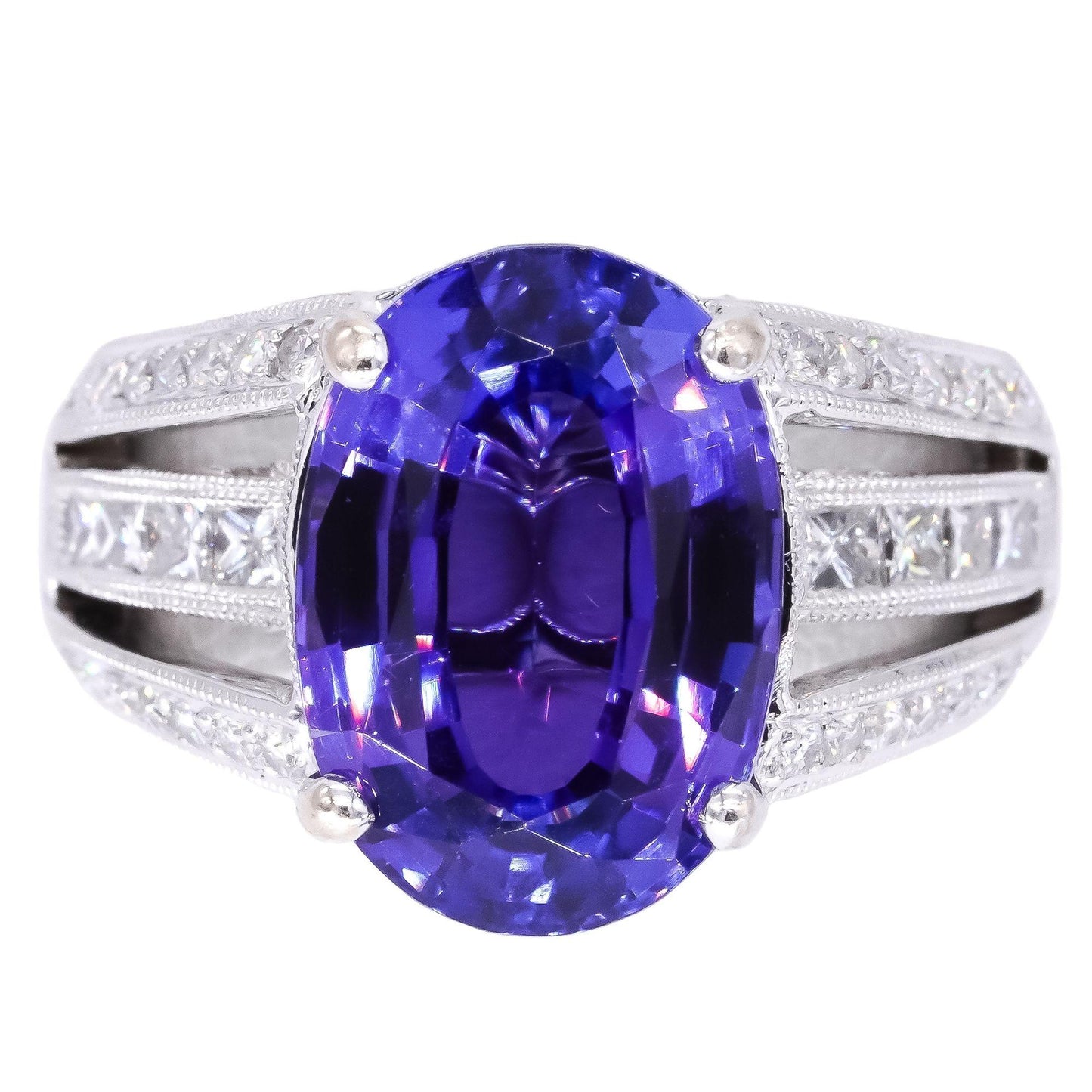 18k White Gold Jewelry 6.75CT Diamond & Tanzanite Jumbo Ring size 8