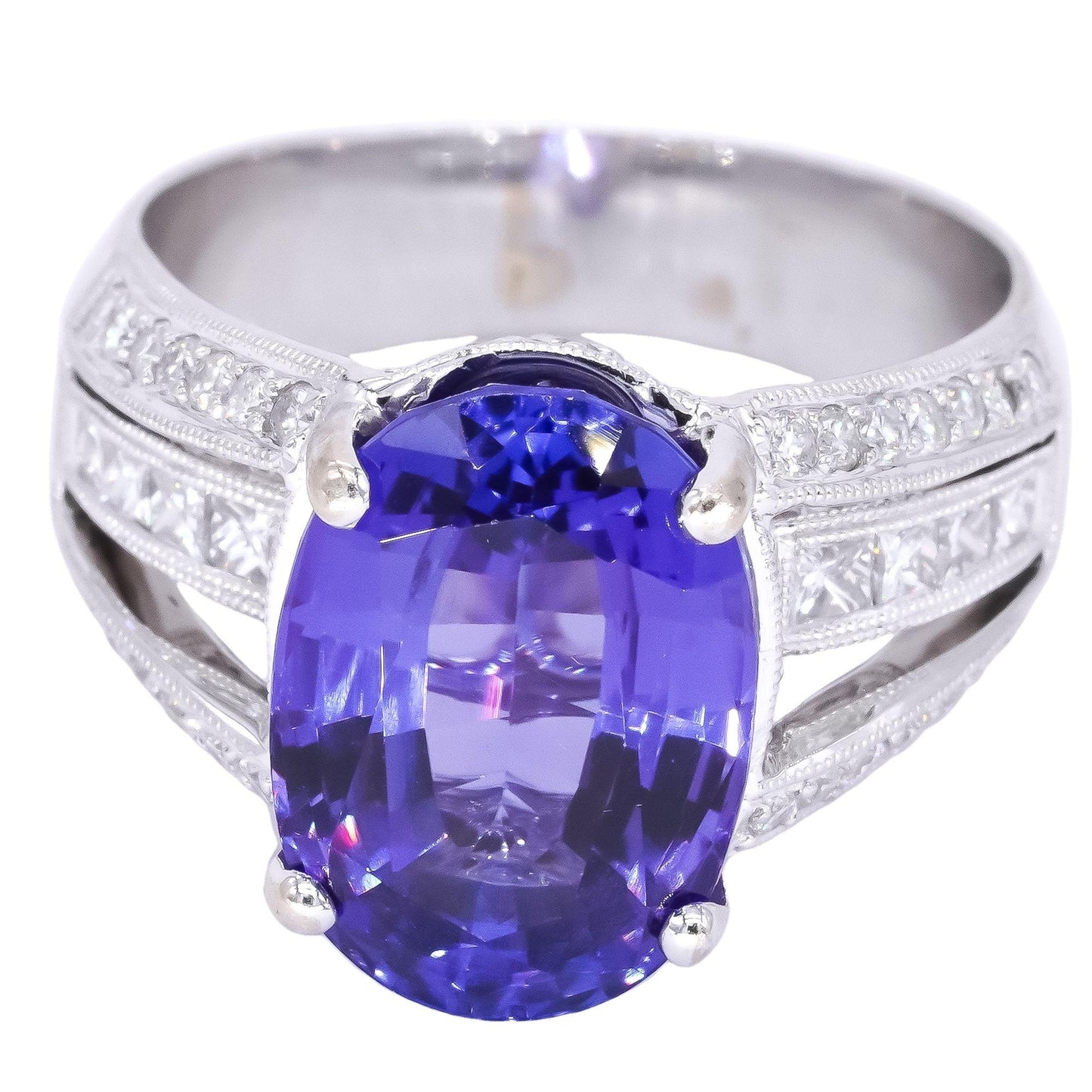 18k White Gold Jewelry 6.75CT Diamond & Tanzanite Jumbo Ring size 8