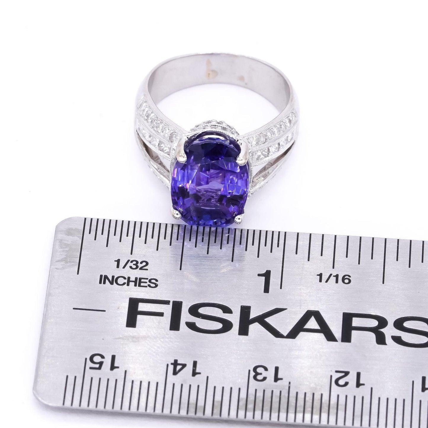 18k White Gold Jewelry 6.75CT Diamond & Tanzanite Jumbo Ring size 8