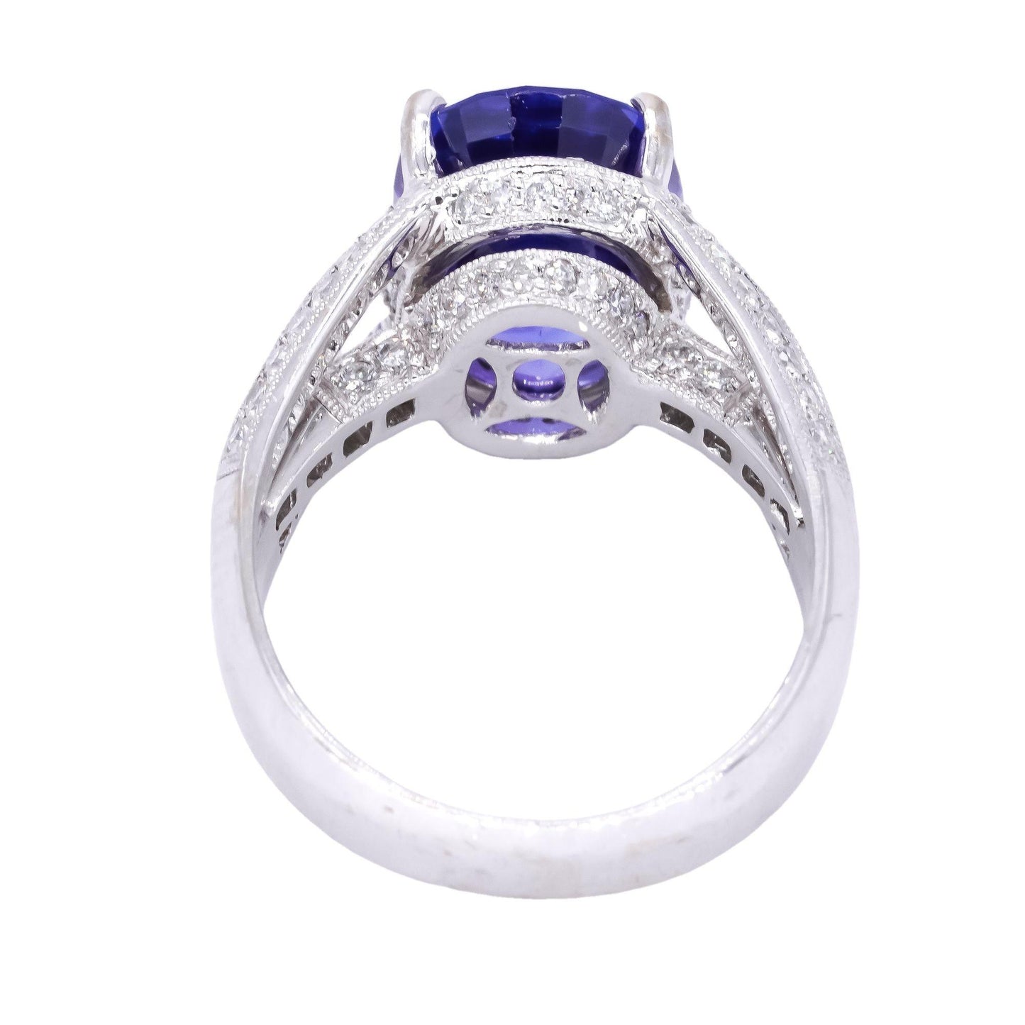 18k White Gold Jewelry 6.75CT Diamond & Tanzanite Jumbo Ring size 8