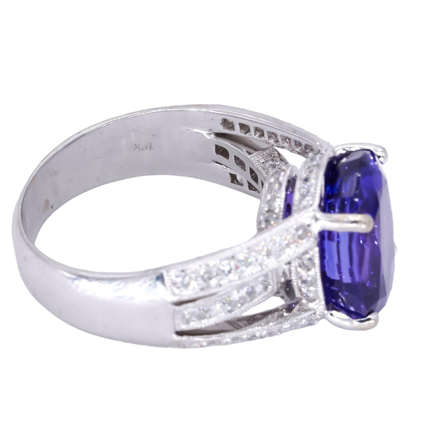 18k White Gold Jewelry 6.75CT Diamond & Tanzanite Jumbo Ring size 8