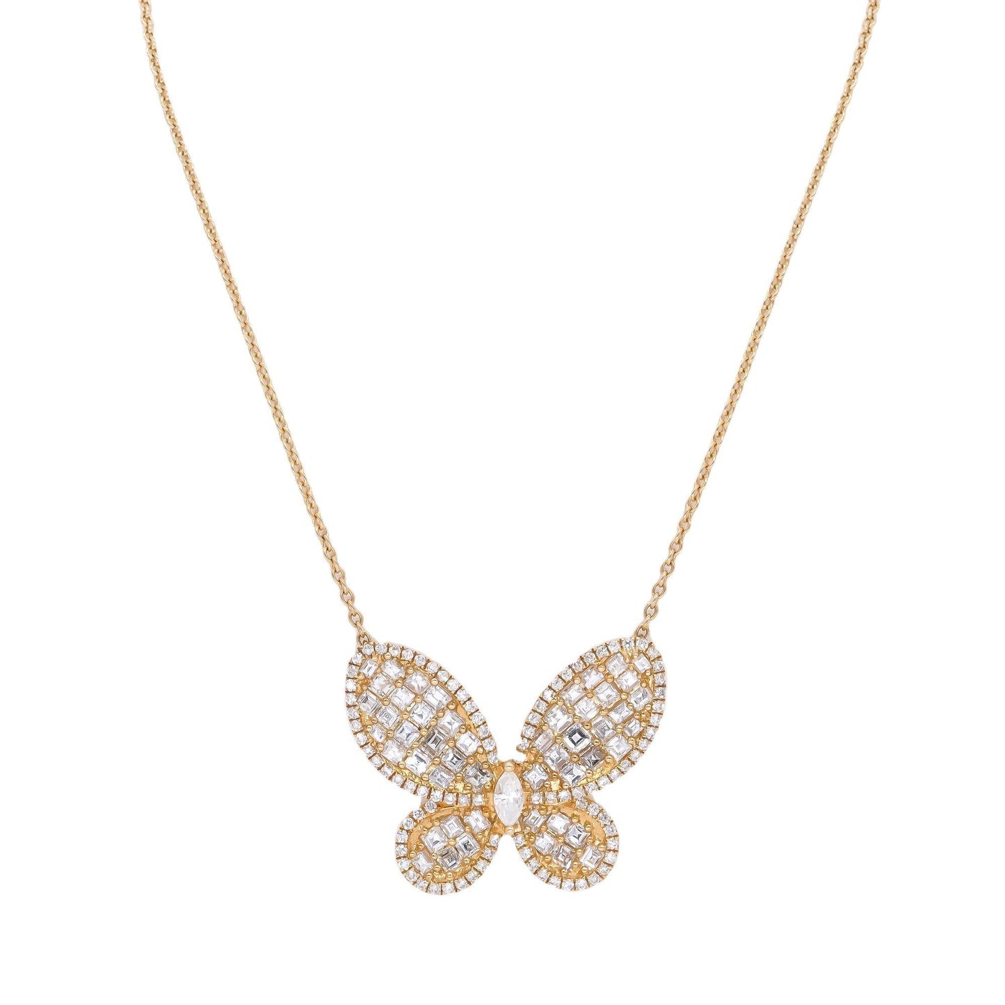 18k Yellow Gold Jewelry 4.09CT VS Diamond Butterfly Pendant Necklace