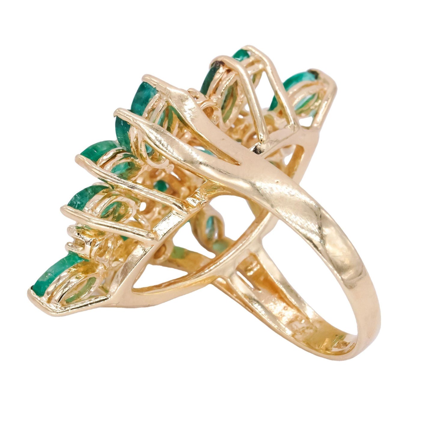 14k Yellow Gold 2.5ct VS Diamond + Emerald Jumbo Floral Cluster Ring Size 7.5