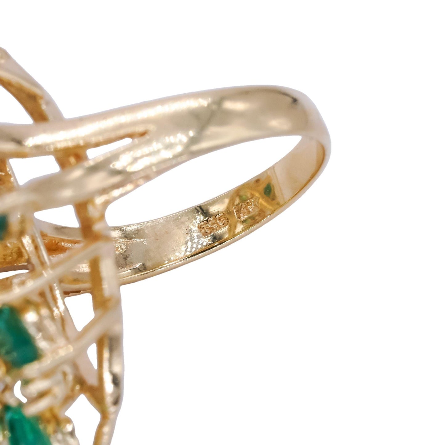 14k Yellow Gold 2.5ct VS Diamond + Emerald Jumbo Floral Cluster Ring Size 7.5