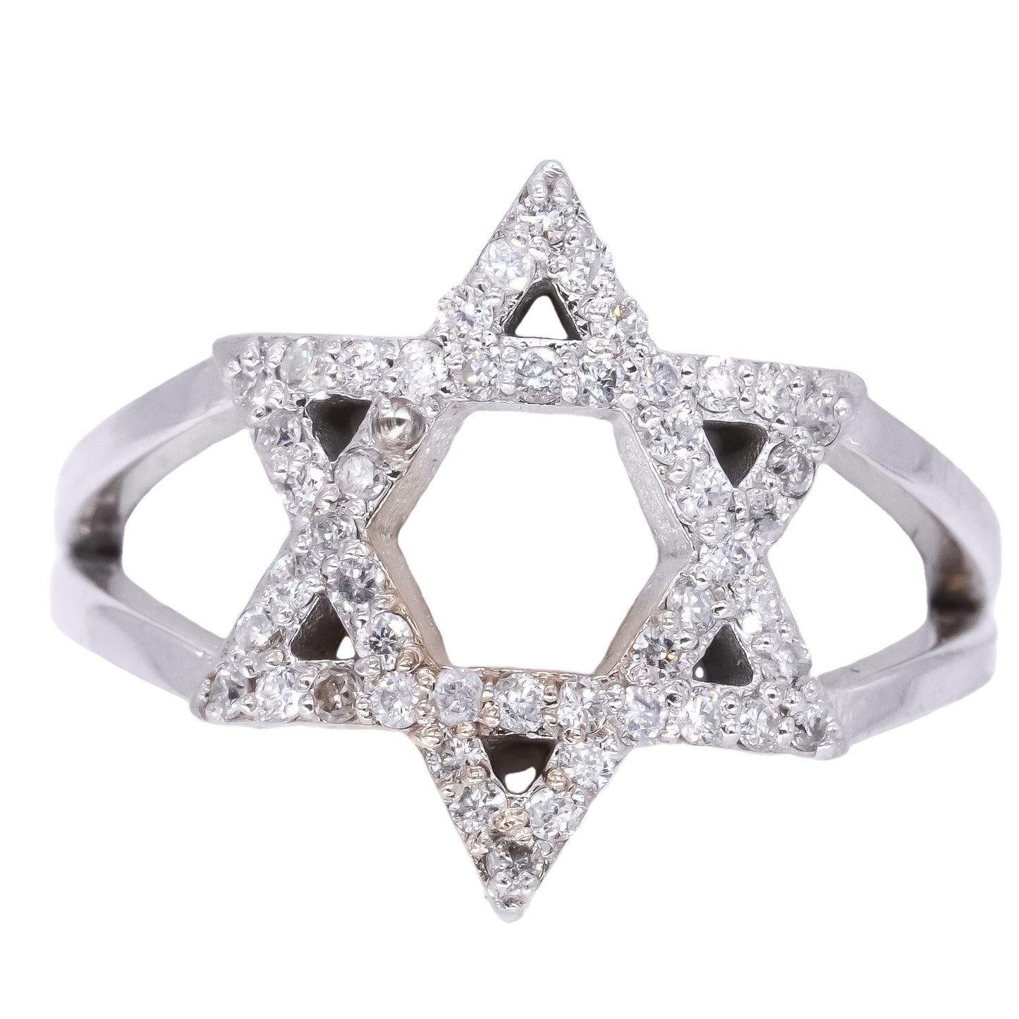 10k White Gold Jewelry 0.34CT Diamond Star of David Ring size 6