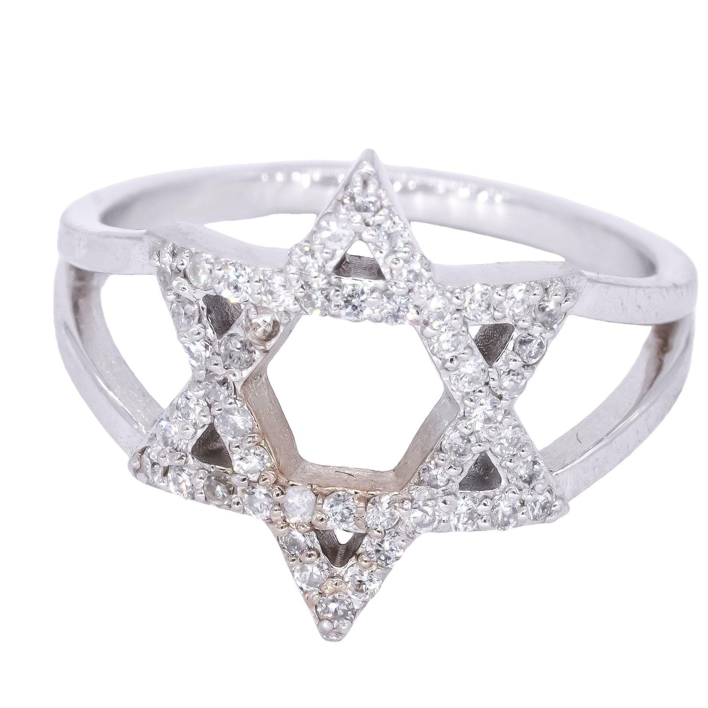 10k White Gold Jewelry 0.34CT Diamond Star of David Ring size 6