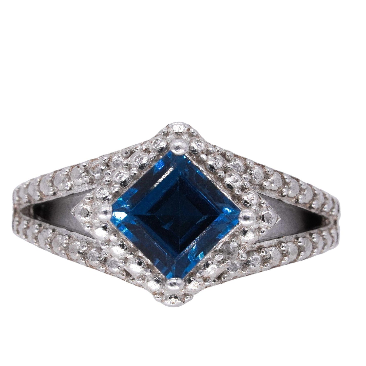 Sterling Silver Jewelry 1.0CT Blue Zircon Solitaire Ring size 6.25