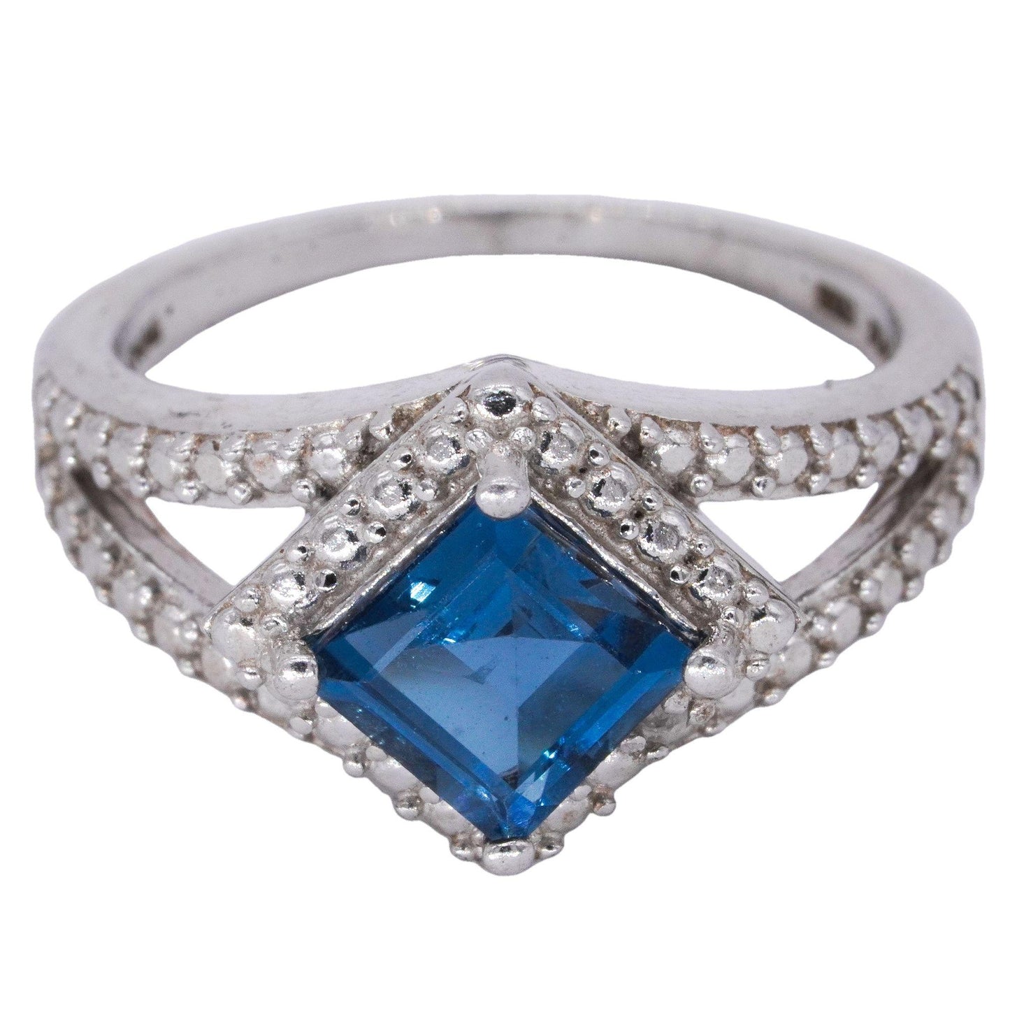 Sterling Silver Jewelry 1.0CT Blue Zircon Solitaire Ring size 6.25