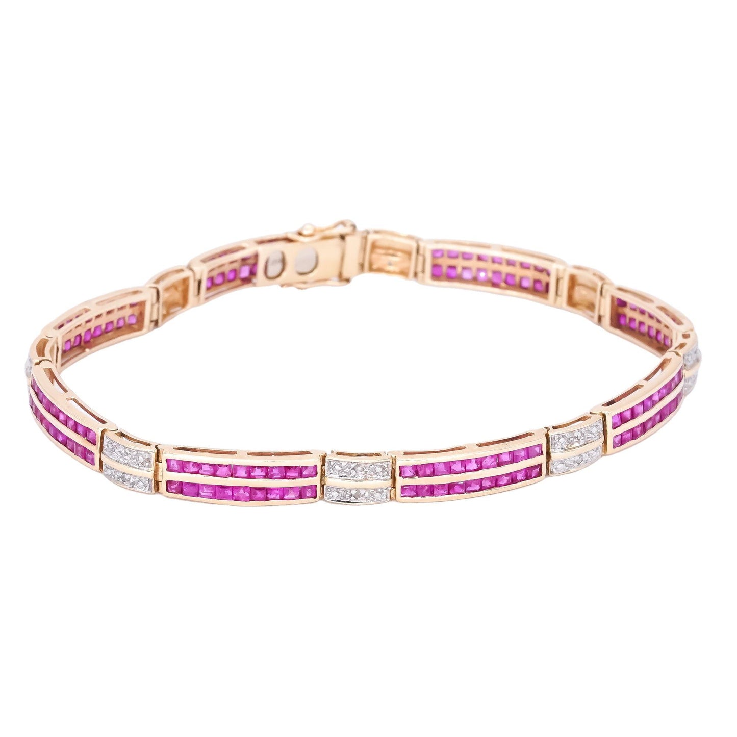 14k Yellow Gold Jewelry 3.10CT Diamond & Ruby Channel Set Tennis Bracelet