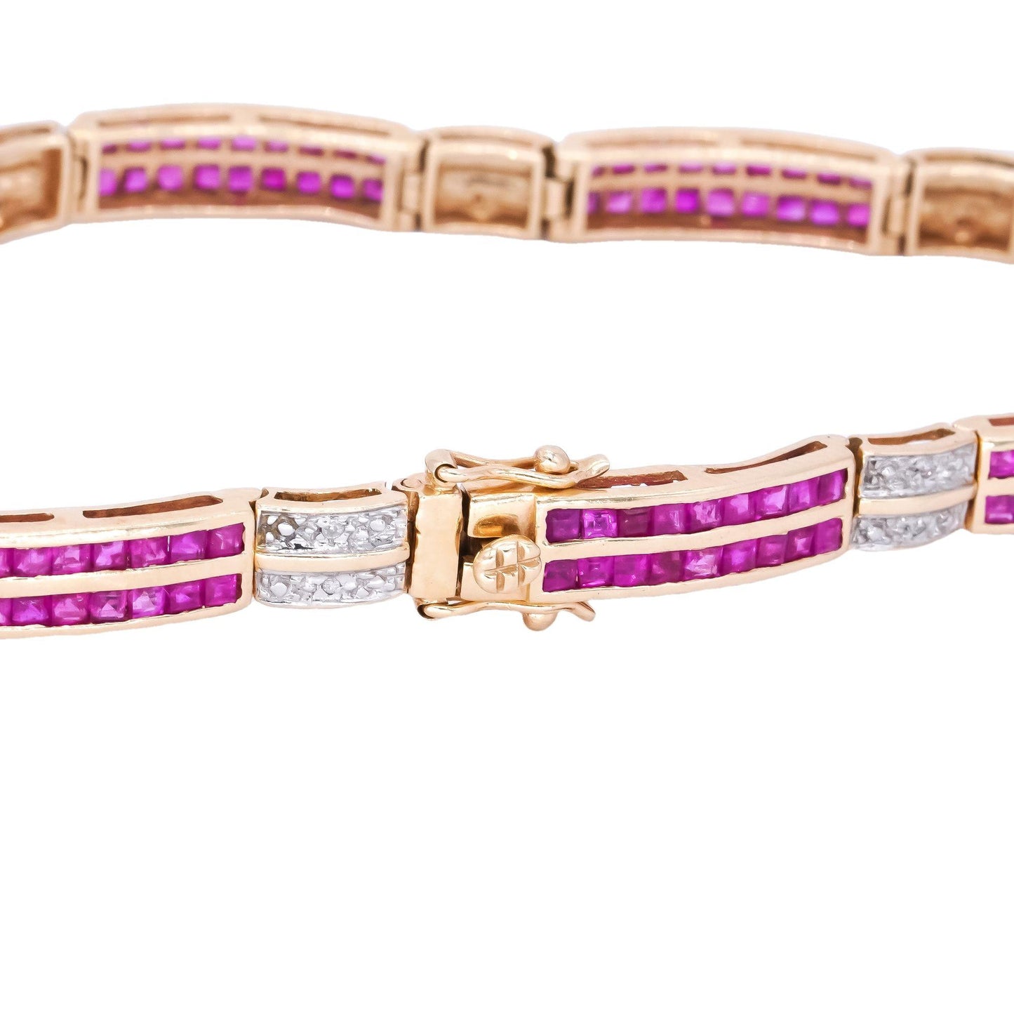 14k Yellow Gold Jewelry 3.10CT Diamond & Ruby Channel Set Tennis Bracelet