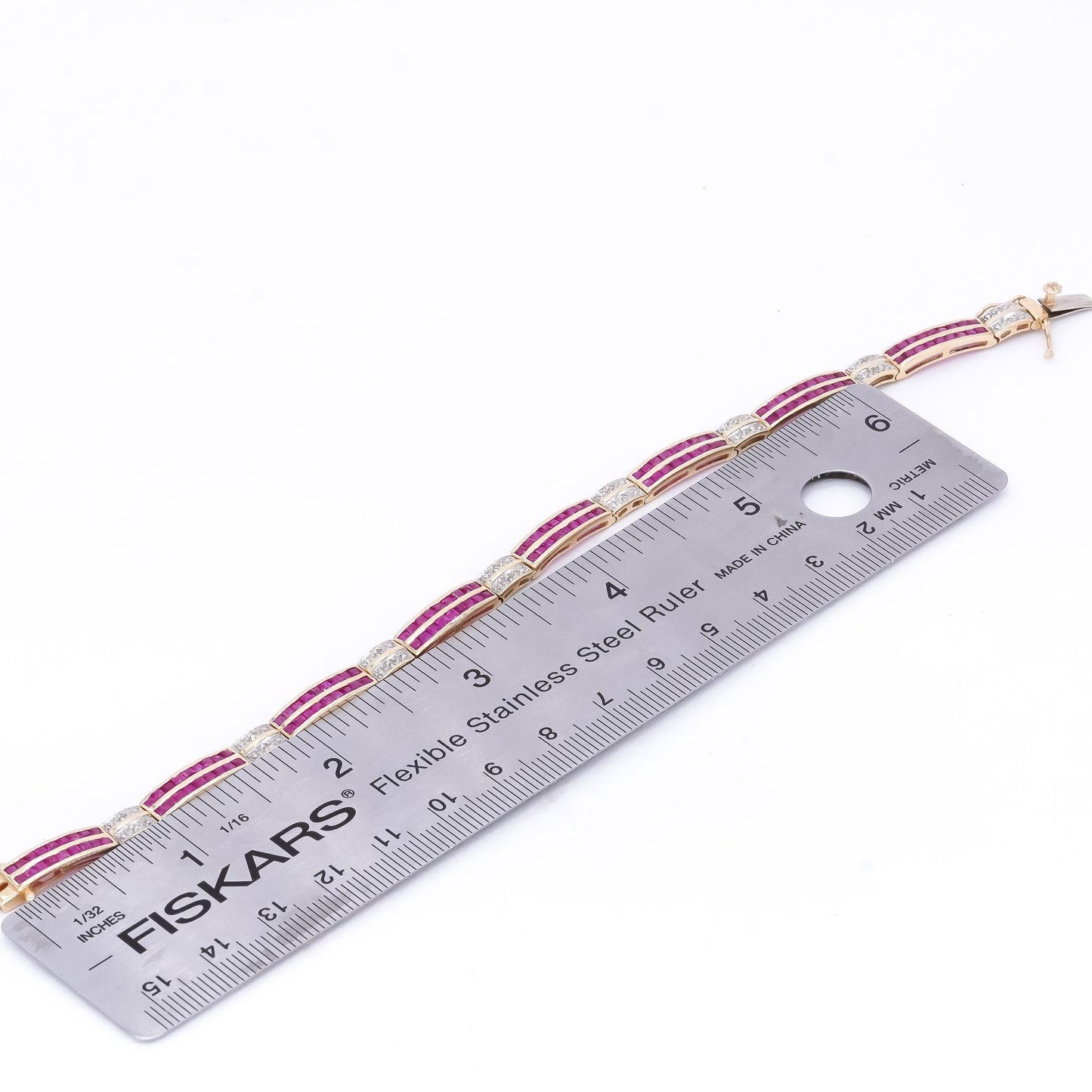 14k Yellow Gold Jewelry 3.10CT Diamond & Ruby Channel Set Tennis Bracelet