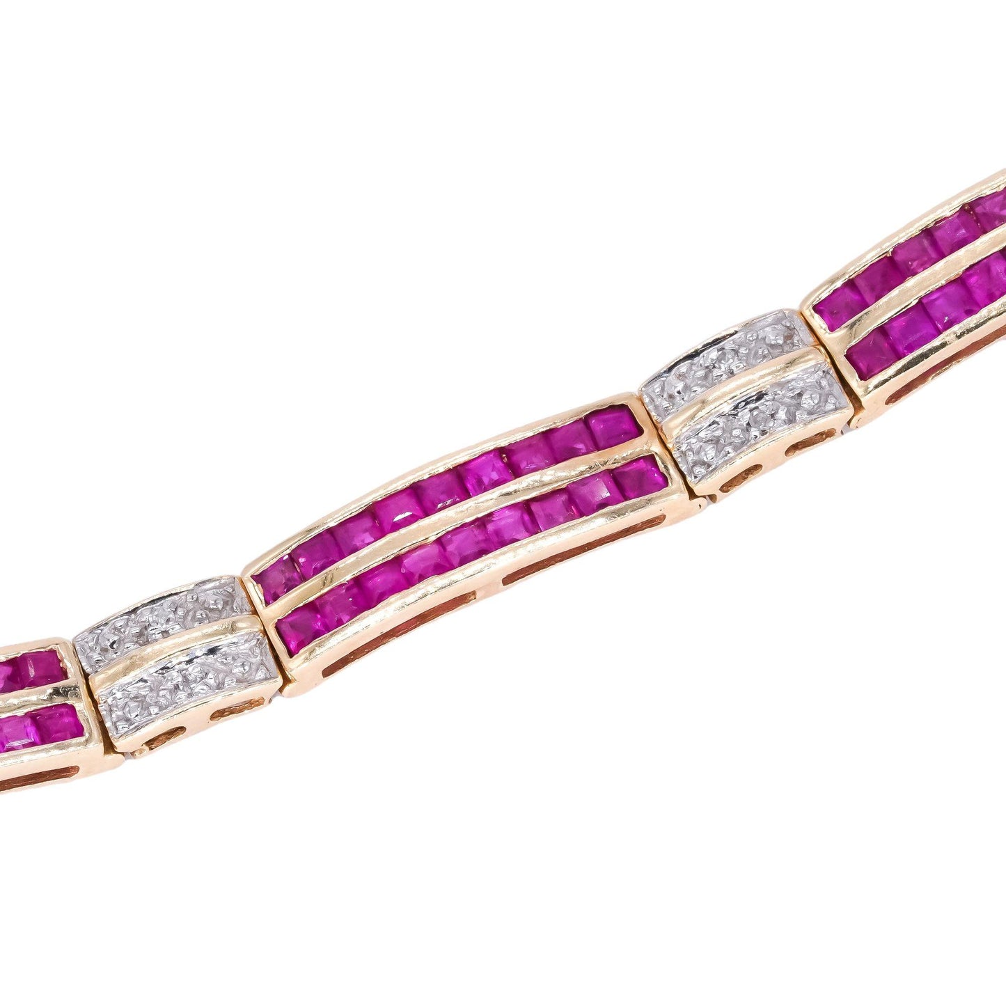 14k Yellow Gold Jewelry 3.10CT Diamond & Ruby Channel Set Tennis Bracelet