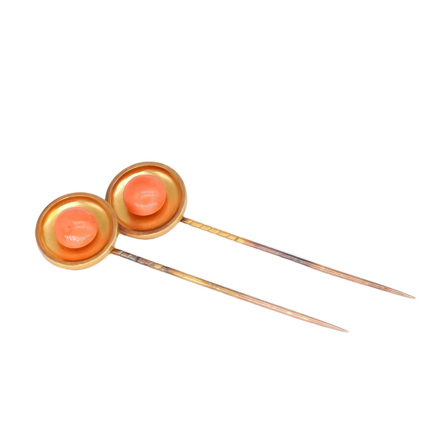 Antique Vintage 22K Yellow Gold Jewelry 10.0mm Coral Stick Pin Set