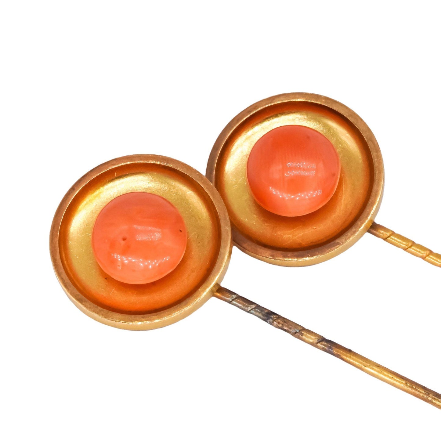 Antique Vintage 22K Yellow Gold Jewelry 10.0mm Coral Stick Pin Set