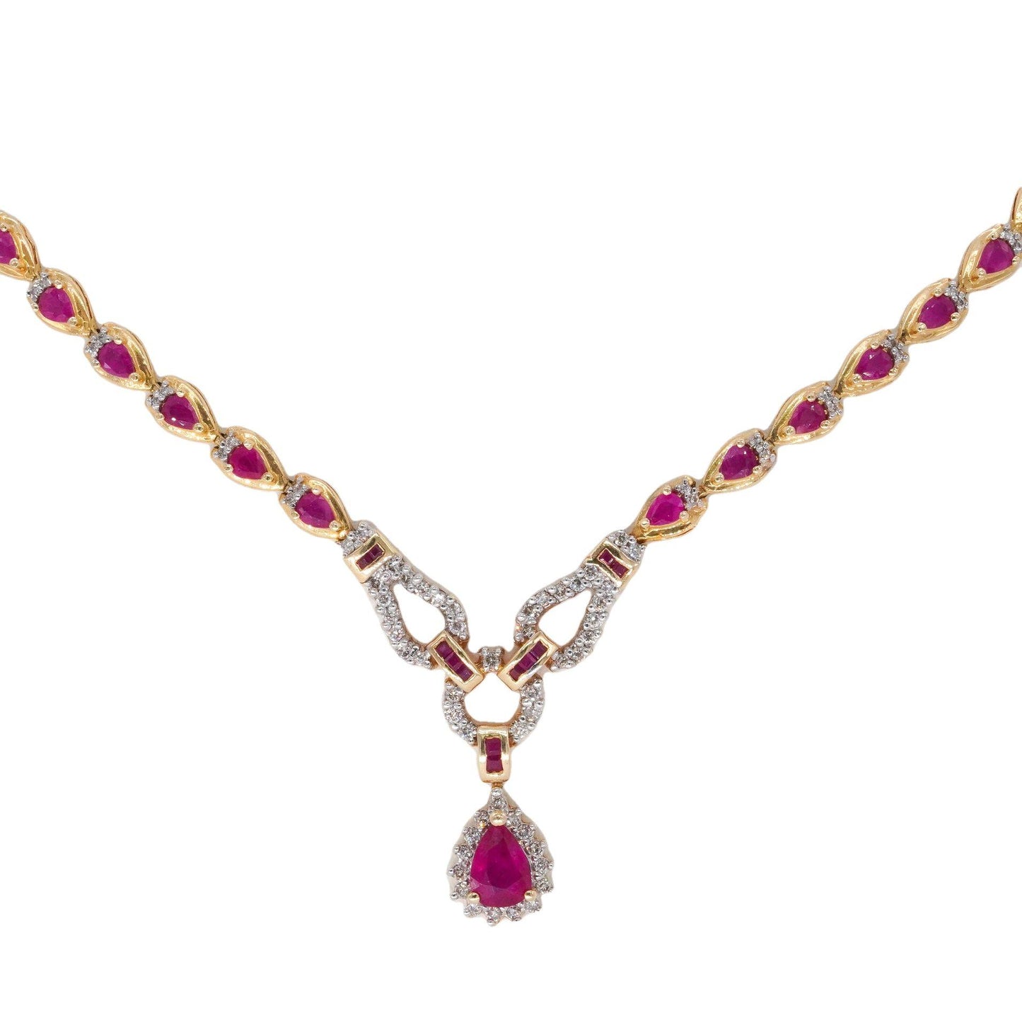 14k Yellow Gold Jewelry 9.90CT Diamond and Ruby Formal Necklace