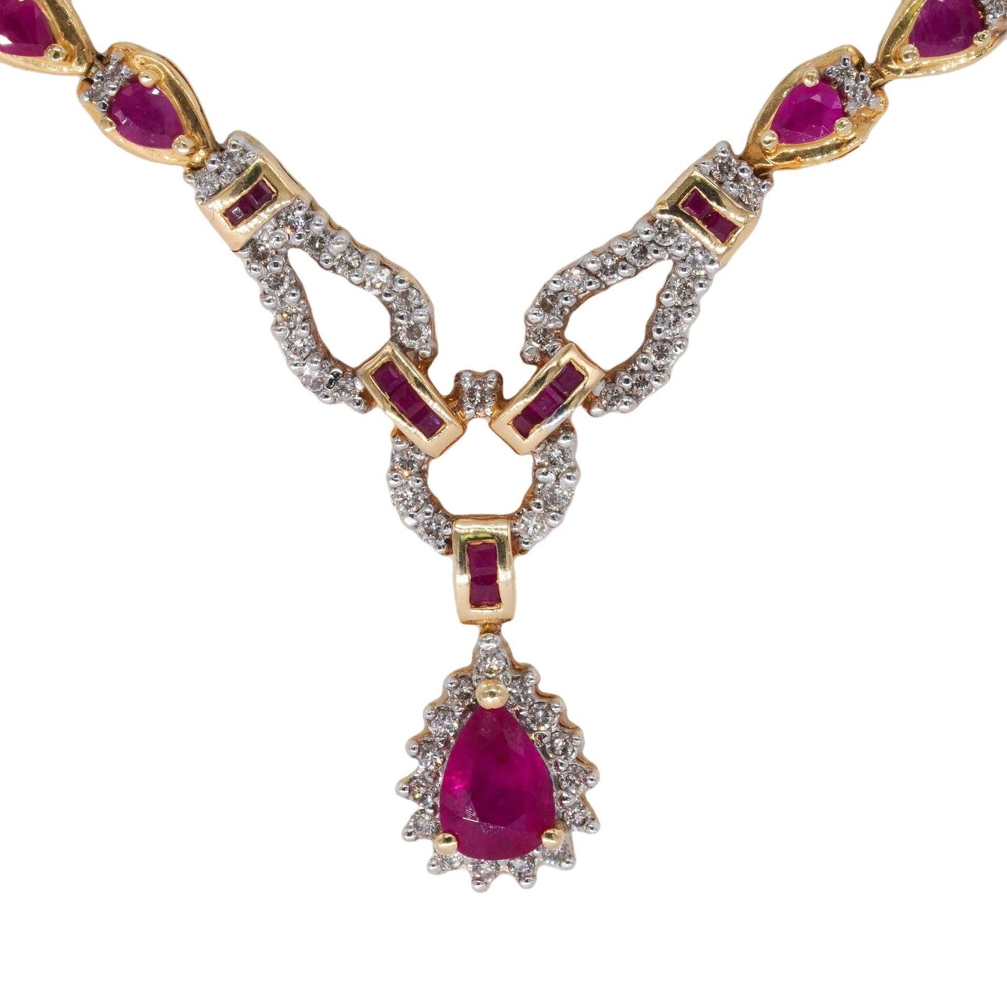 14k Yellow Gold Jewelry 9.90CT Diamond and Ruby Formal Necklace
