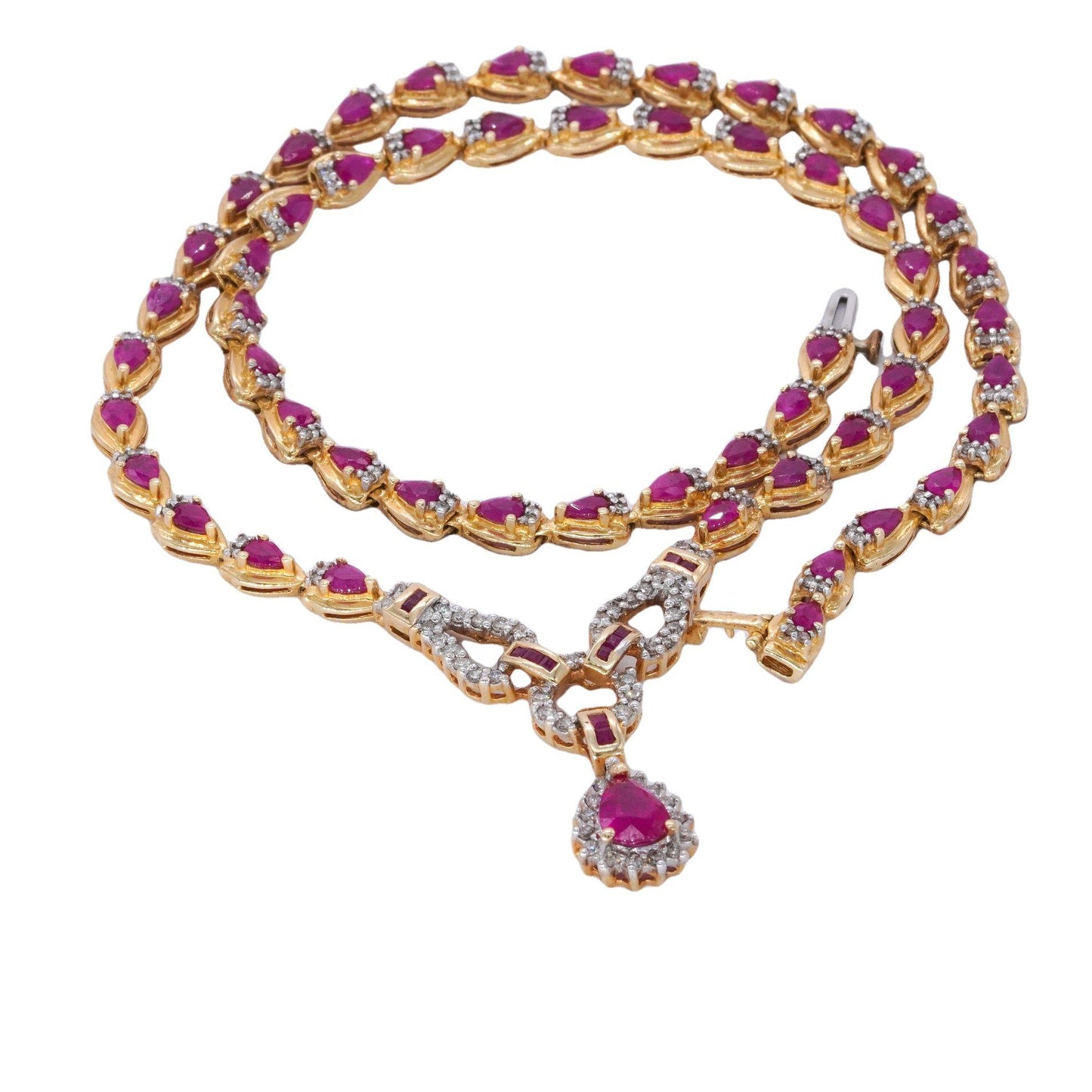 14k Yellow Gold Jewelry 9.90CT Diamond and Ruby Formal Necklace