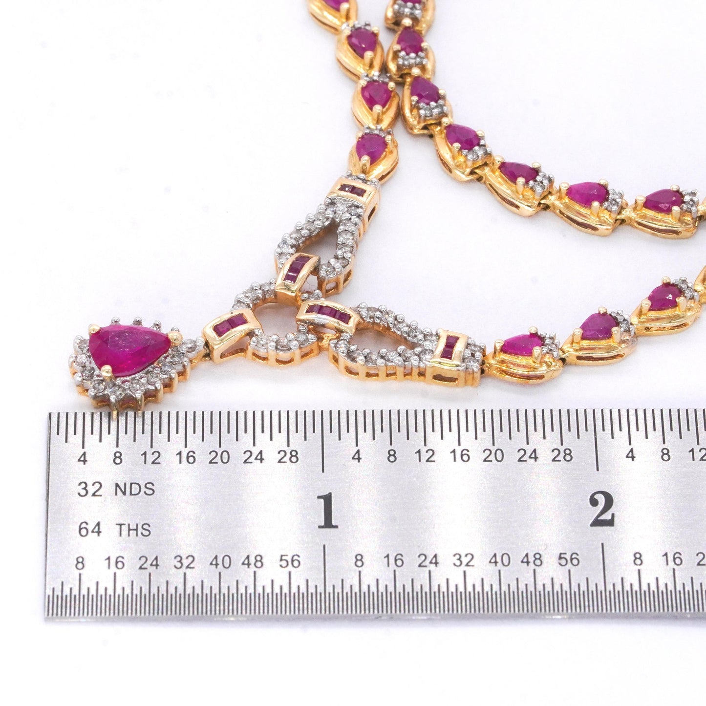 14k Yellow Gold Jewelry 9.90CT Diamond and Ruby Formal Necklace