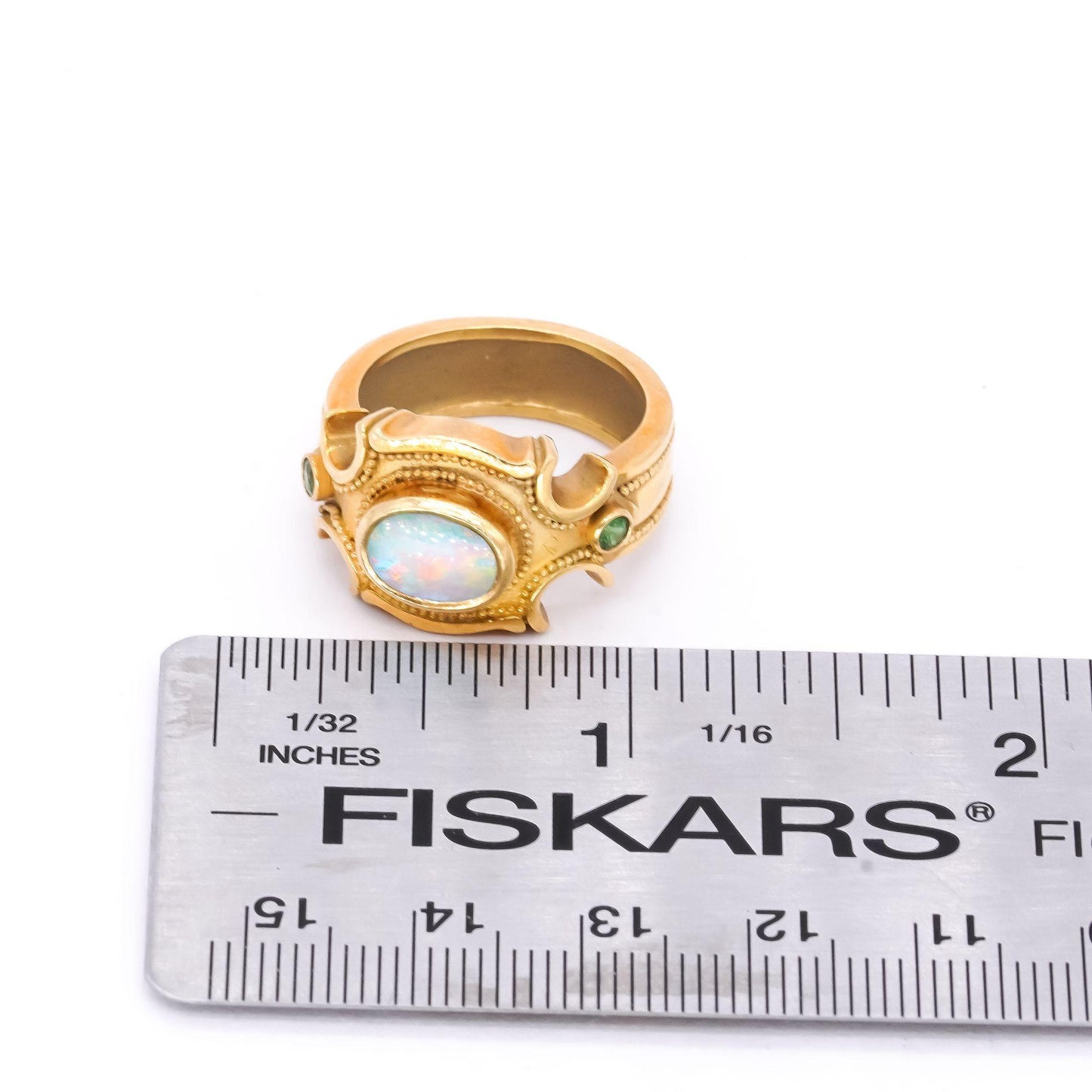 Designer 18k Yellow Gold 0.60CT Opal and Green Garnet Jumbo Ring size 7.75